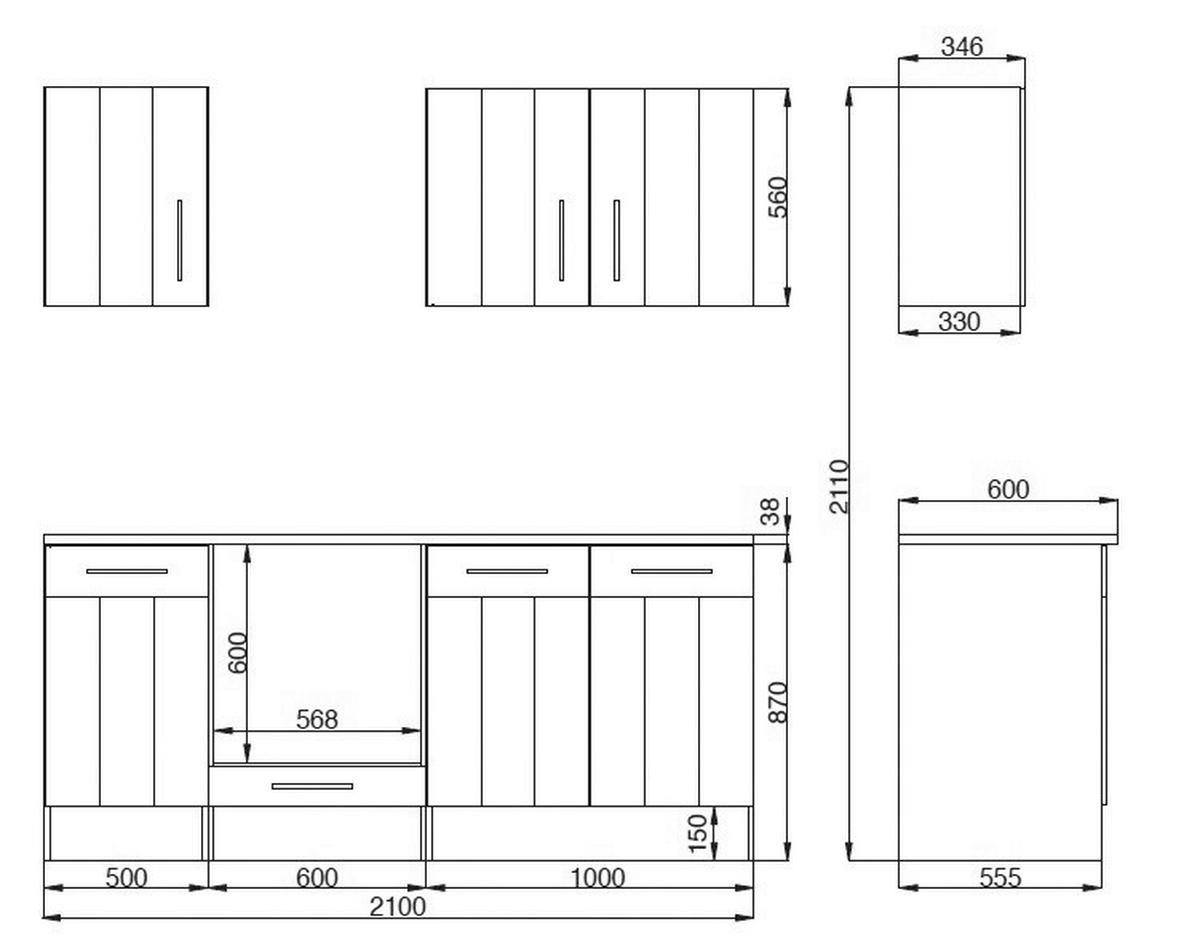 Respekta Küchenblock Premium B/H/T: ca. 210x211x60 cm Premium - (210,00/211,00/60,00cm) - Respekta