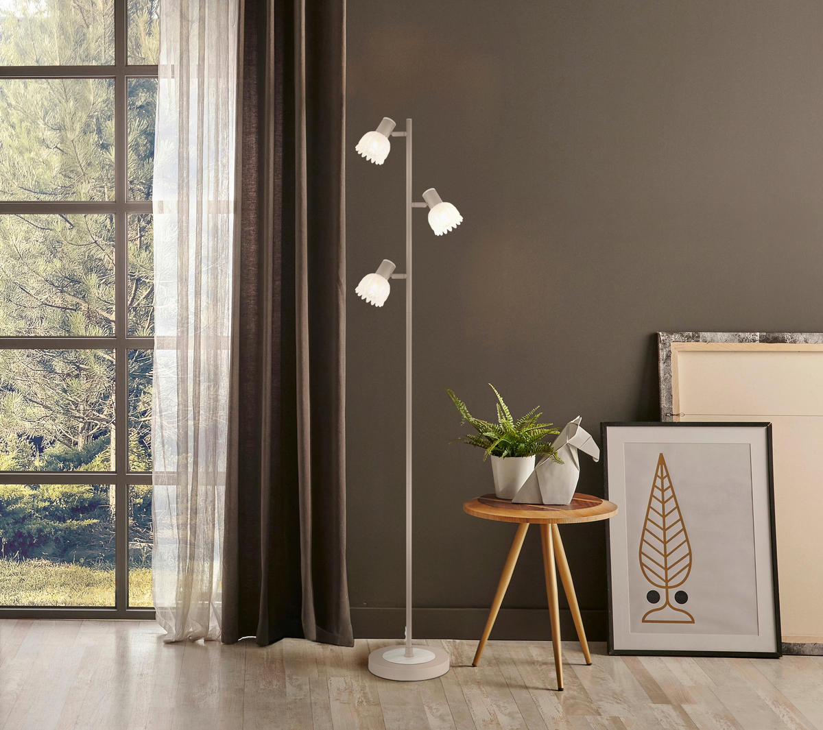 GLOBO Stehleuchte sand Glas Metall B/H/L: ca. 12x60x26 cm 3 Brennstellen Stehleuchte-Planta - sand (26,00/12,00/60,00cm) - GLOBO