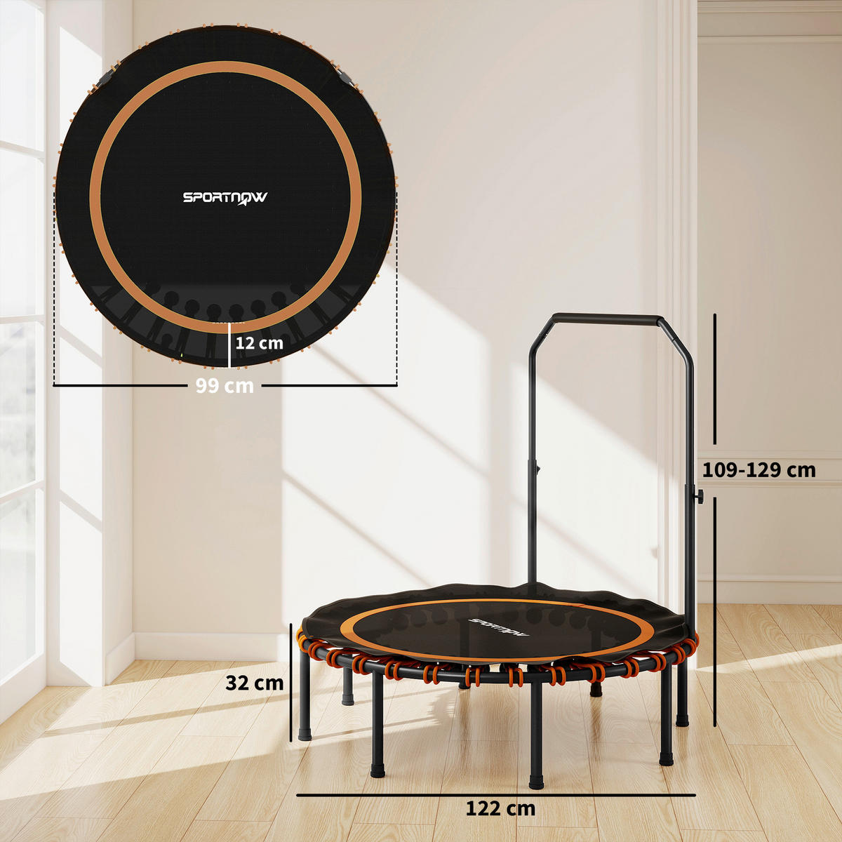 SPORTNOW Fitness Trampolin schwarz B/H/L: ca. 122x129x122 cm Fitness_Trampolin - orange/schwarz (122,00/122,00/129,00cm) - SPORTNOW