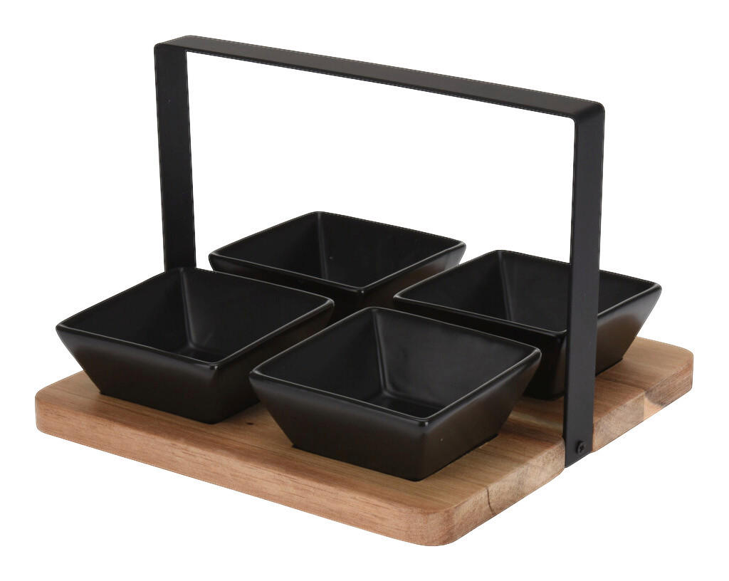 Servierset schwarz Steingut B/L: ca. 20x20 cm Servierset_5tlg. - natur/schwarz (20,00/20,00cm)