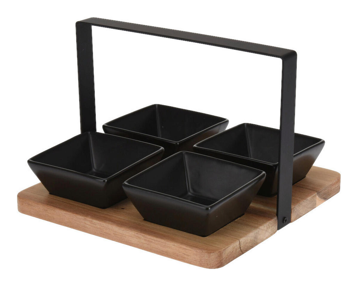 Servierset schwarz Steingut B/L: ca. 20x20 cm Servierset_5tlg. - natur/schwarz (20,00/20,00cm)