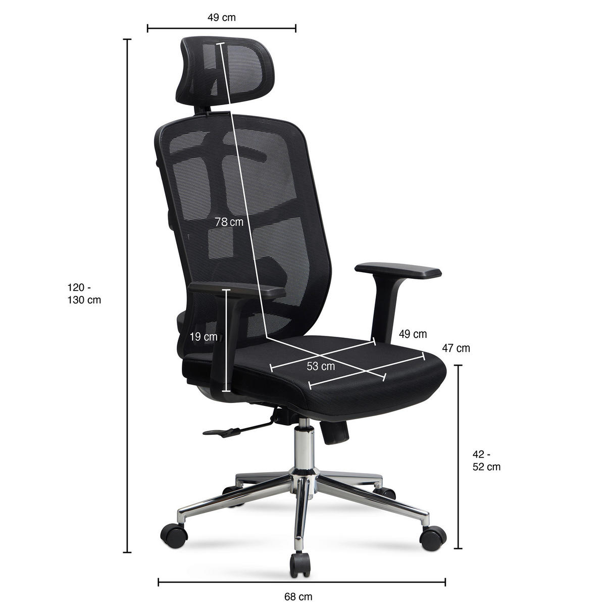 Drehstuhl schwarz Bürostuhl - schwarz (68,00/130,00/68,00cm) - Amstyle