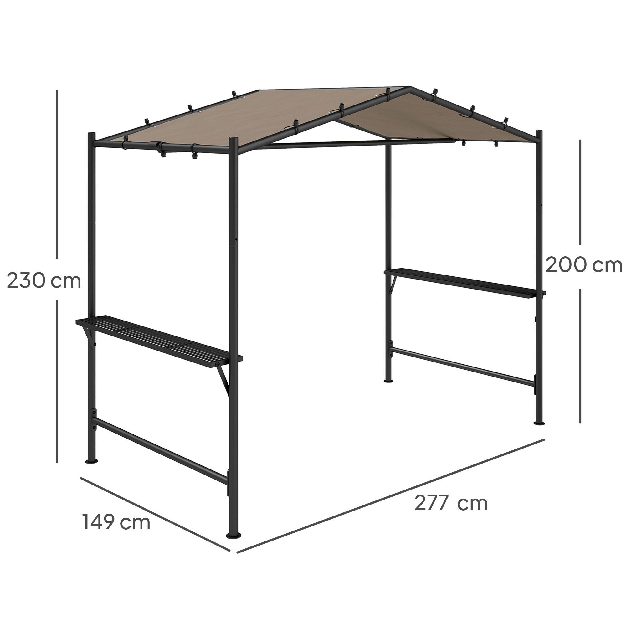 Outsunny Grillpavillon khaki Stahl B/H/L: ca. 149x230x277 cm Grillpavillon - khaki (277,00/149,00/230,00cm) - Outsunny