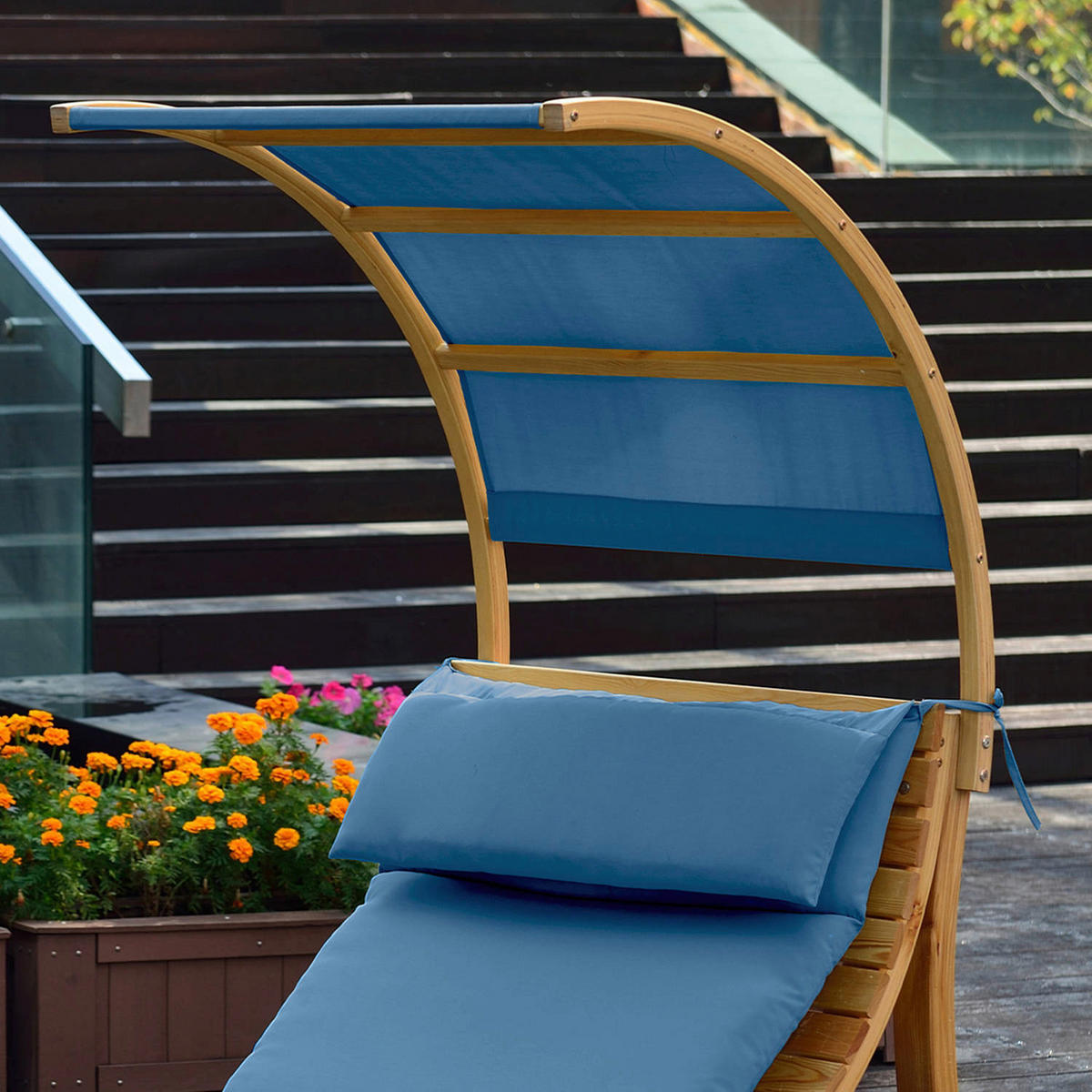 AXI Gartenliege Salina braun Holz B/H/L: ca. 75x150x186 cm Salina - braun/blau (186,00/75,00/150,00cm) - AXI