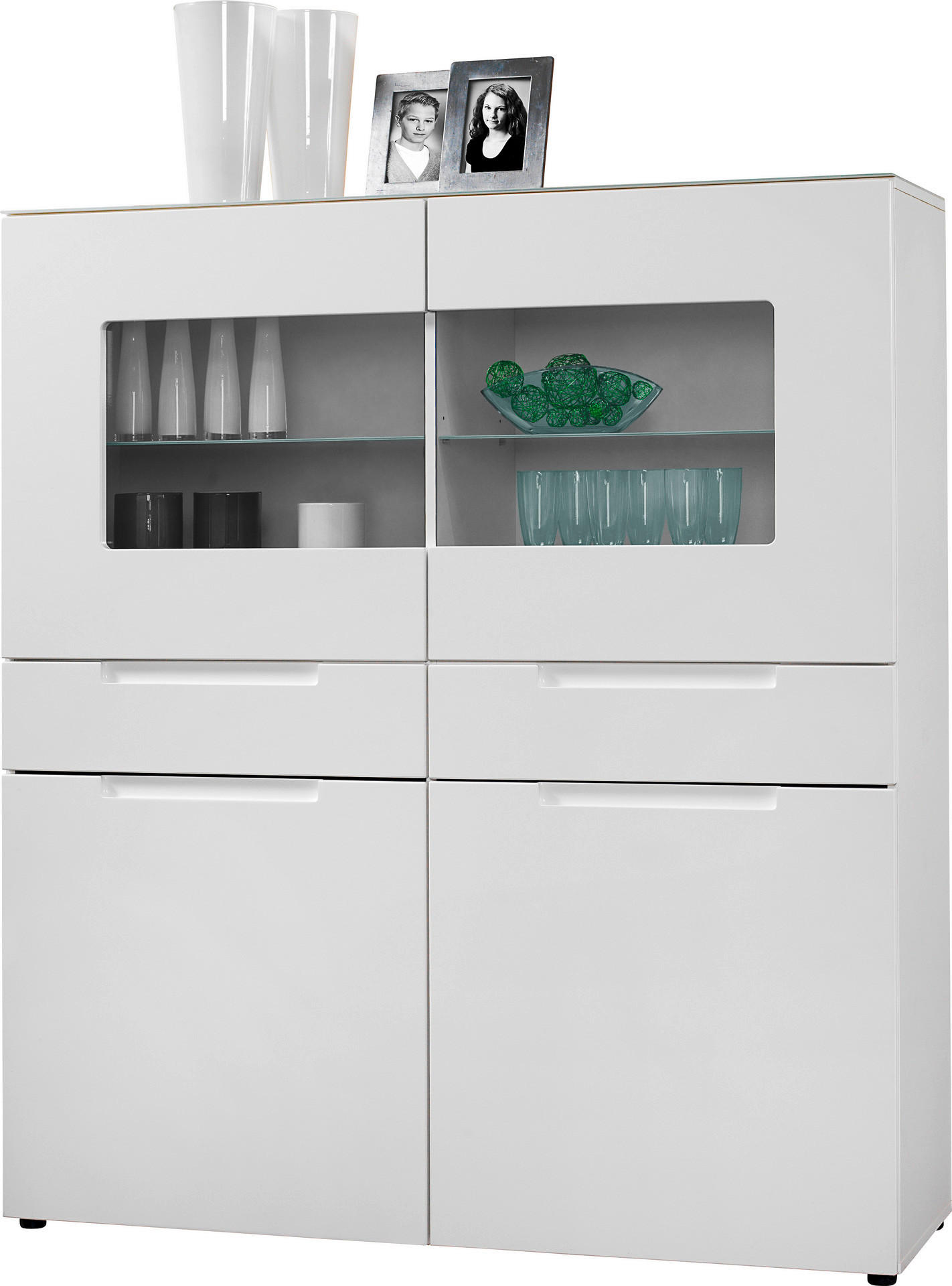 Highboard Mailand weiß Hochglanz B/H/T: ca. 128x147x40 cm Mailand - weiß (128,00/147,00/40,00cm)