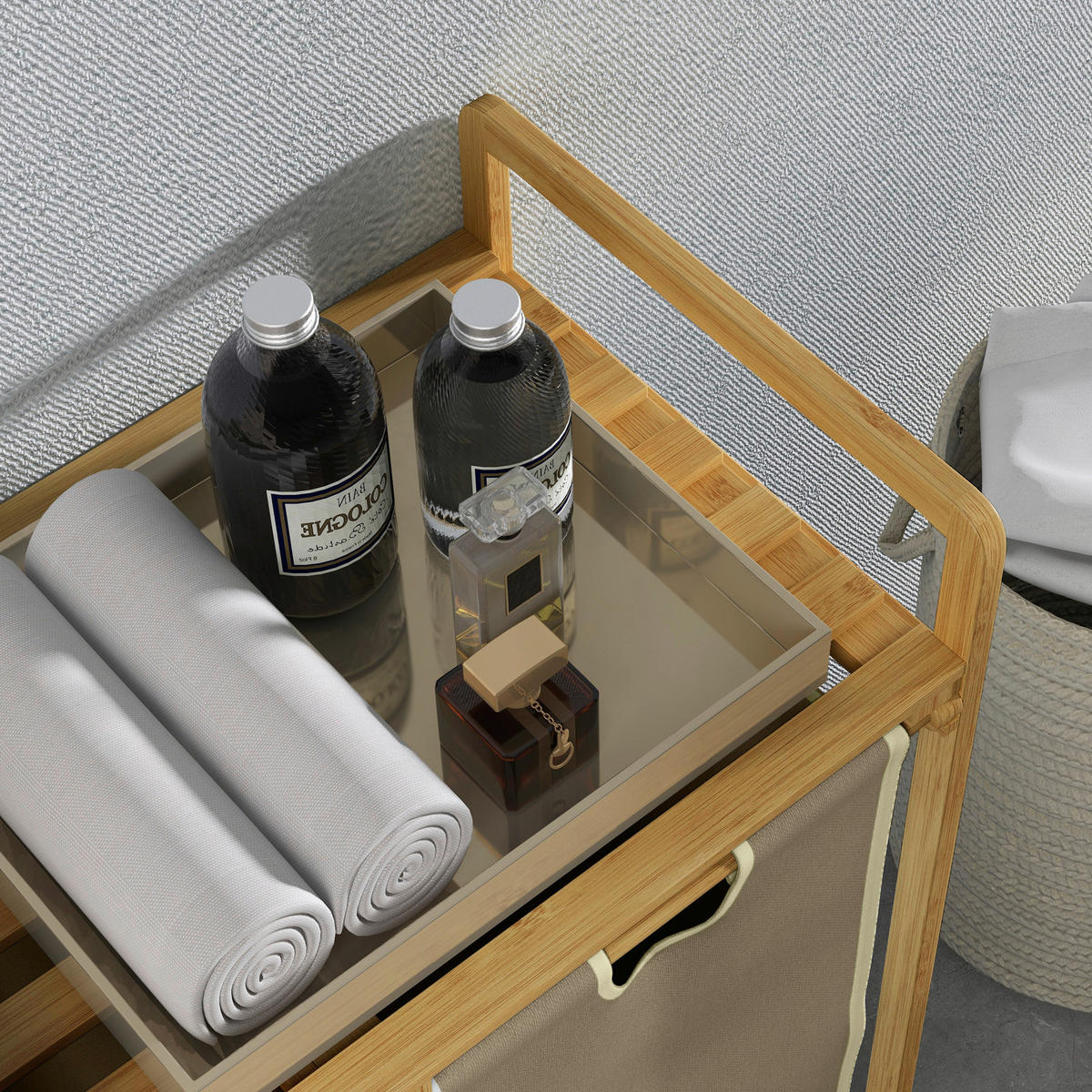 HOMCOM Wäschekorb creme B/H/L: ca. 33x63,5x73 cm Wäschekorb - natur/creme (73,00/33,00/63,50cm) - HOMCOM