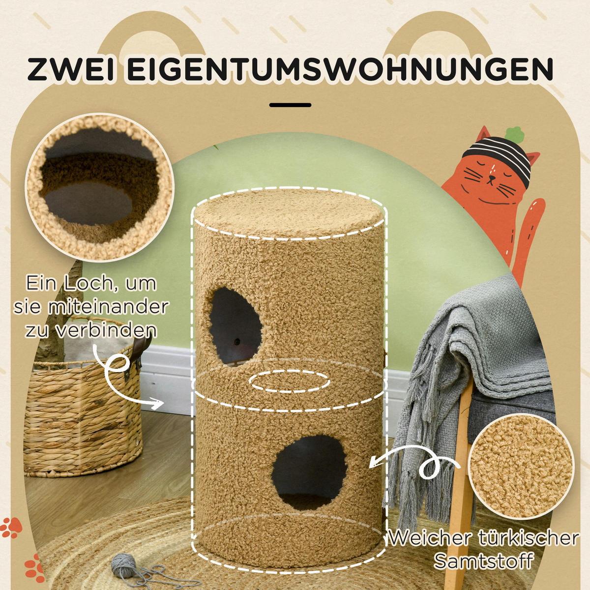 PawHut Katzen-Zubehör braun Edelstahl B/H/L: ca. 35x35x66 cm Katzenturm - braun (66,00/35,00/35,00cm) - PawHut