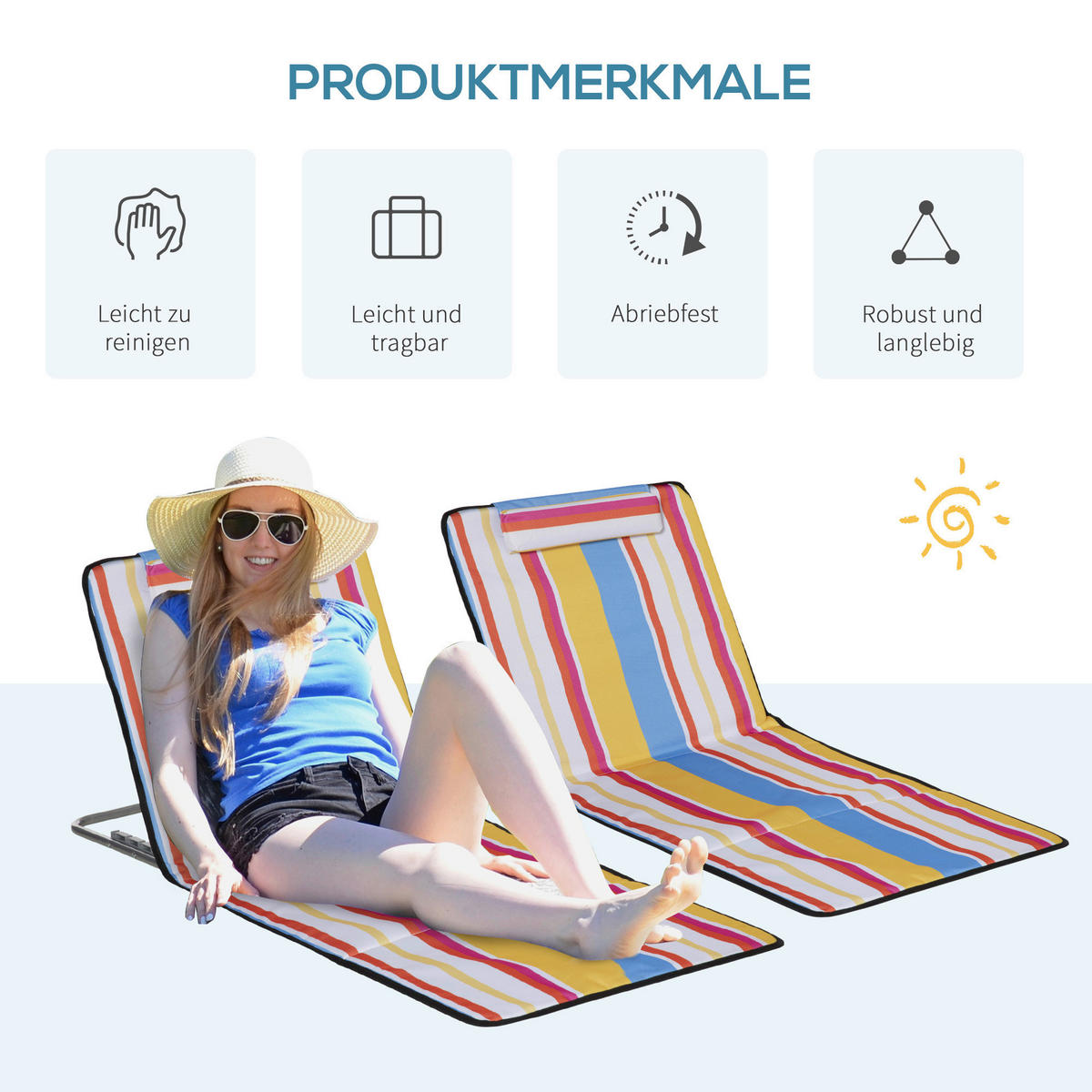 Outsunny Strandliege 2er Set mehrfarbig Stahl B/H/L: ca. 53x45x124 cm Strandliege 2er Set - mehrfarbig (124,00/53,00/45,00cm) - Outsunny