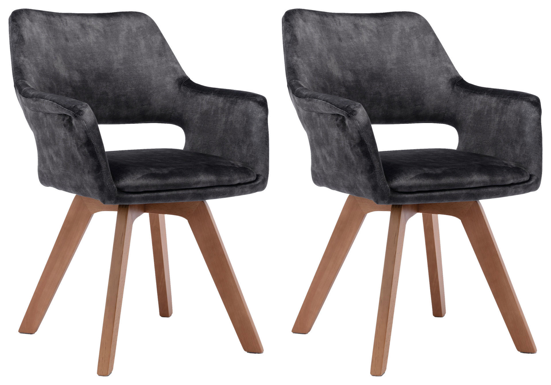 Stuhl KLARA  2er-Set anthrazit Vintage Samt Holz B/H/T: ca. 52x89x63,5 cm KLARA  2er-Set - anthrazit (52,00/89,00/63,50cm) - byLIVING