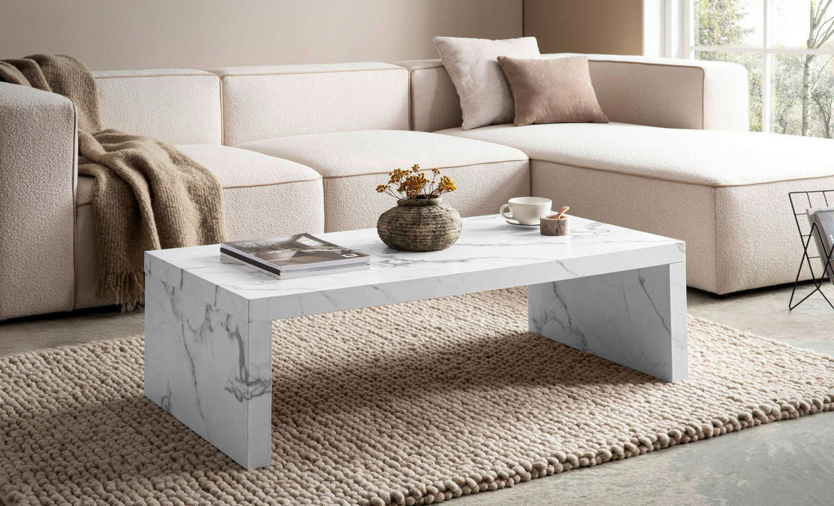Couchtisch weiß Marmor Optik B/H/T: ca. 110x35x55 cm Couchtisch - weiß (110,00/35,00/55,00cm) - Wohnling