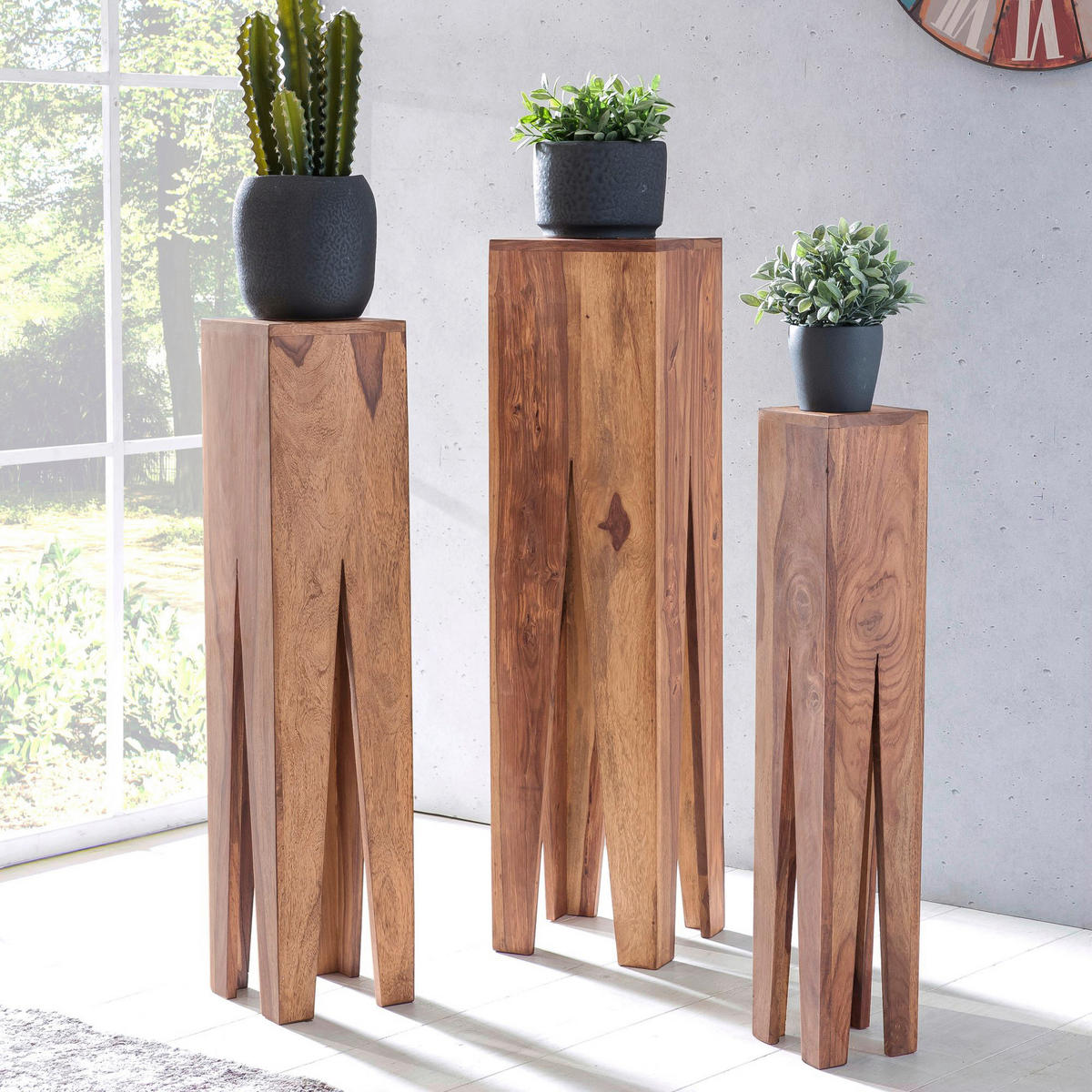 Beistelltisch 3er-Set. natur Akazie 3er-Set. - natur - Wohnling
