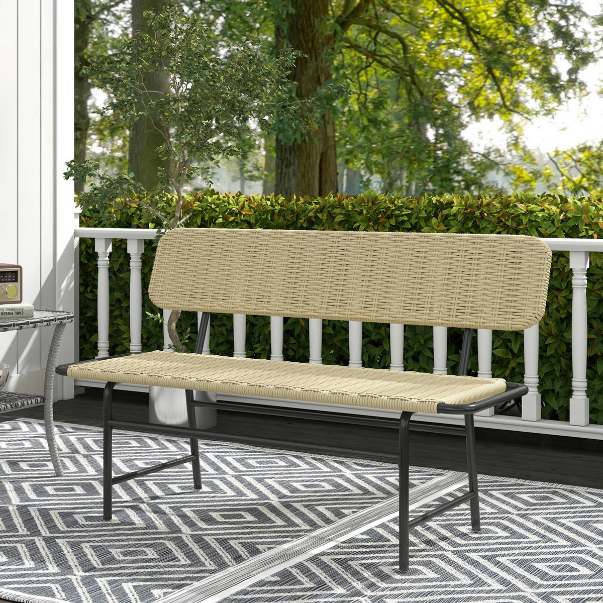 Outsunny Gartenbank khaki Polyrattan B/H/L: ca. 66x132x80 cm Gartenbank - khaki (80,00/66,00/132,00cm) - Outsunny