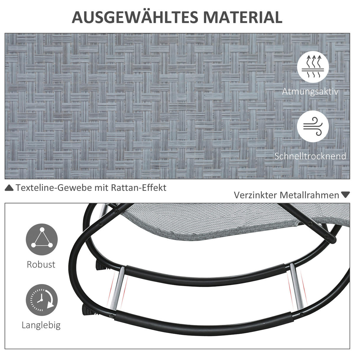 Outsunny Schaukelstuhl grau Metall B/H/L: ca. 160x79x61 cm Schaukelstuhl - grau (61,00/160,00/79,00cm) - Outsunny