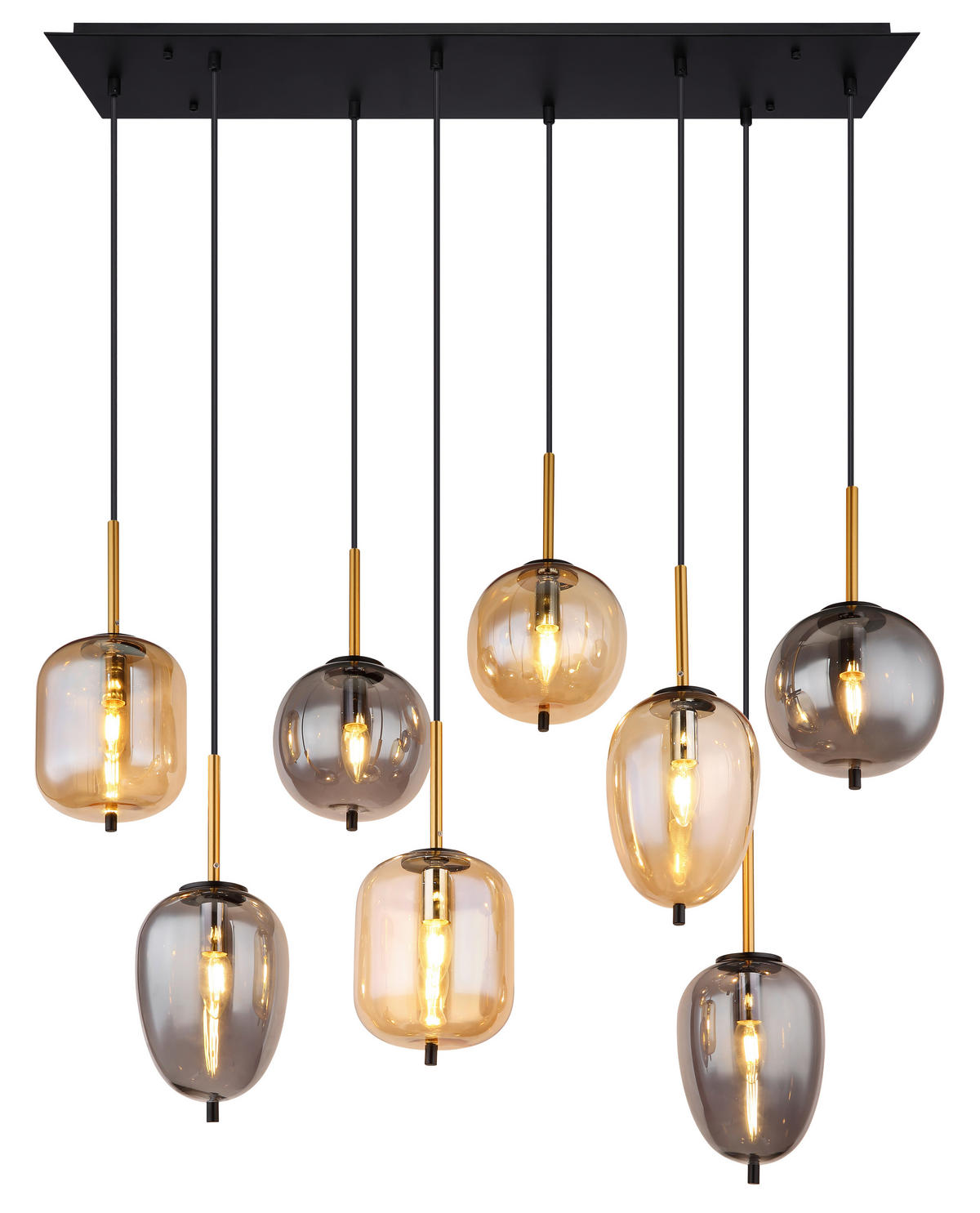 GLOBO Pendelleuchte mattschwarz Metall Glas B/H/T: ca. 34x120x102,5 cm 8.0 Brennstellen 15345-8A - mattschwarz (34,00/120,00/102,50cm) - GLOBO