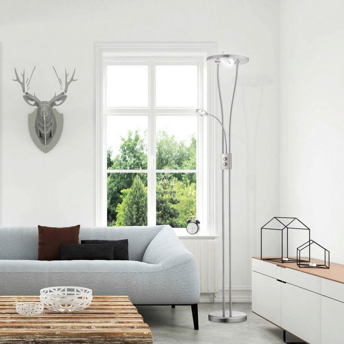 Just Light Deckenfluter 11778-55 silberweiß Metall Kunststoff H/D: ca. 188x29 cm 2 Brennstellen LED-Deckenfluter_mit_Lesearm_Helia - silberweiß (29,00/188,00cm) - Just Light