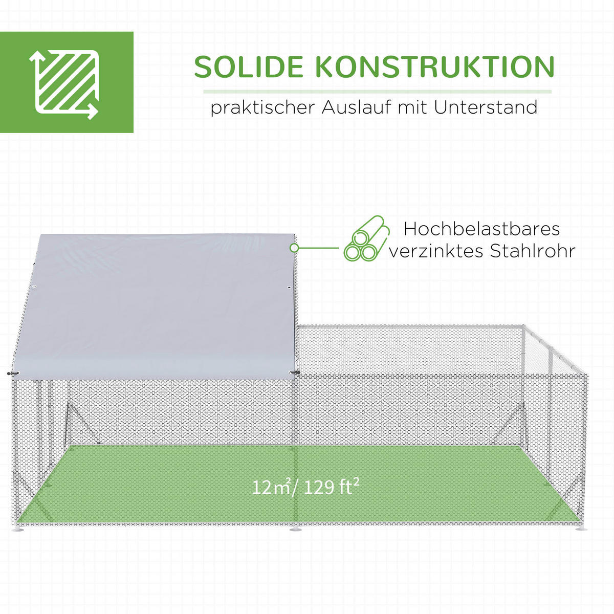 PawHut Stall silber Kunststoff B/H/L: ca. 300x400x195 cm Hühnerstall - silber (195,00/300,00/400,00cm) - PawHut
