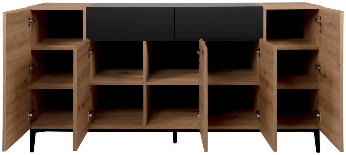Sideboard Nola Eiche Artisan Nachbildung schwarz B/H/T: ca. 180x90x42 cm Nola - Eiche/schwarz (180,00/90,00/42,00cm)