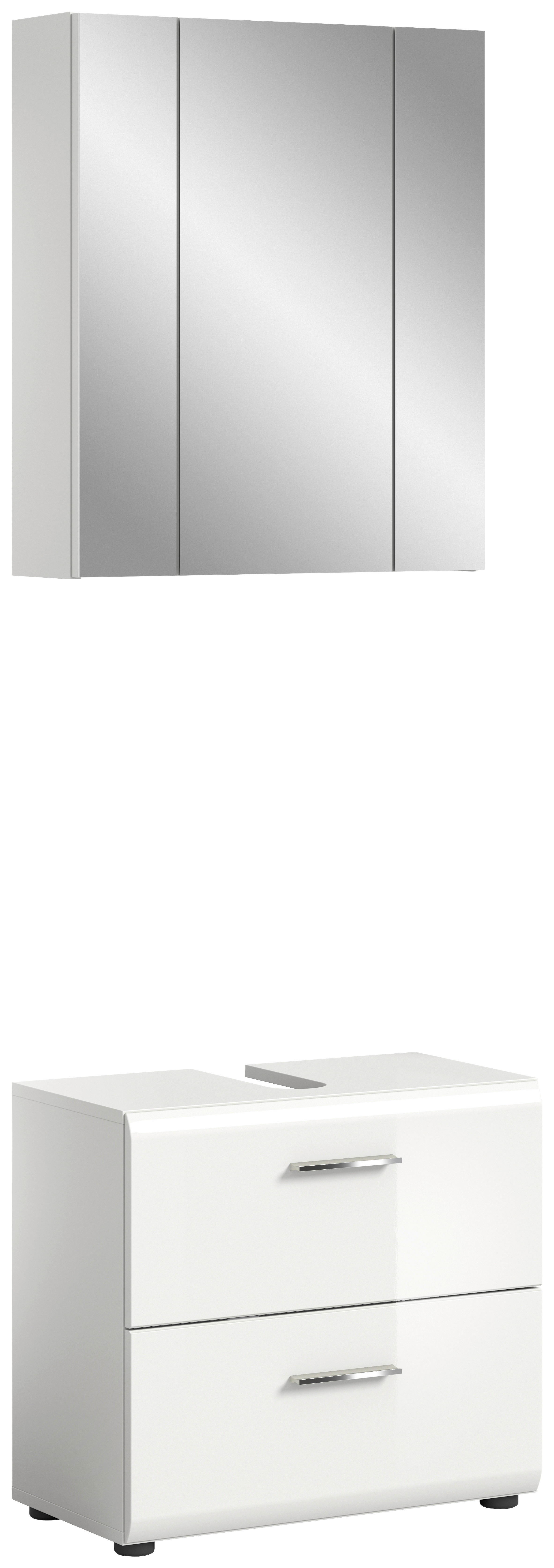 Badezimmer-Set ICE weiß weiß Hochglanz B/H/T: ca. 60x190x32 cm ICE - weiß (60,00/190,00/32,00cm) - xonox.home