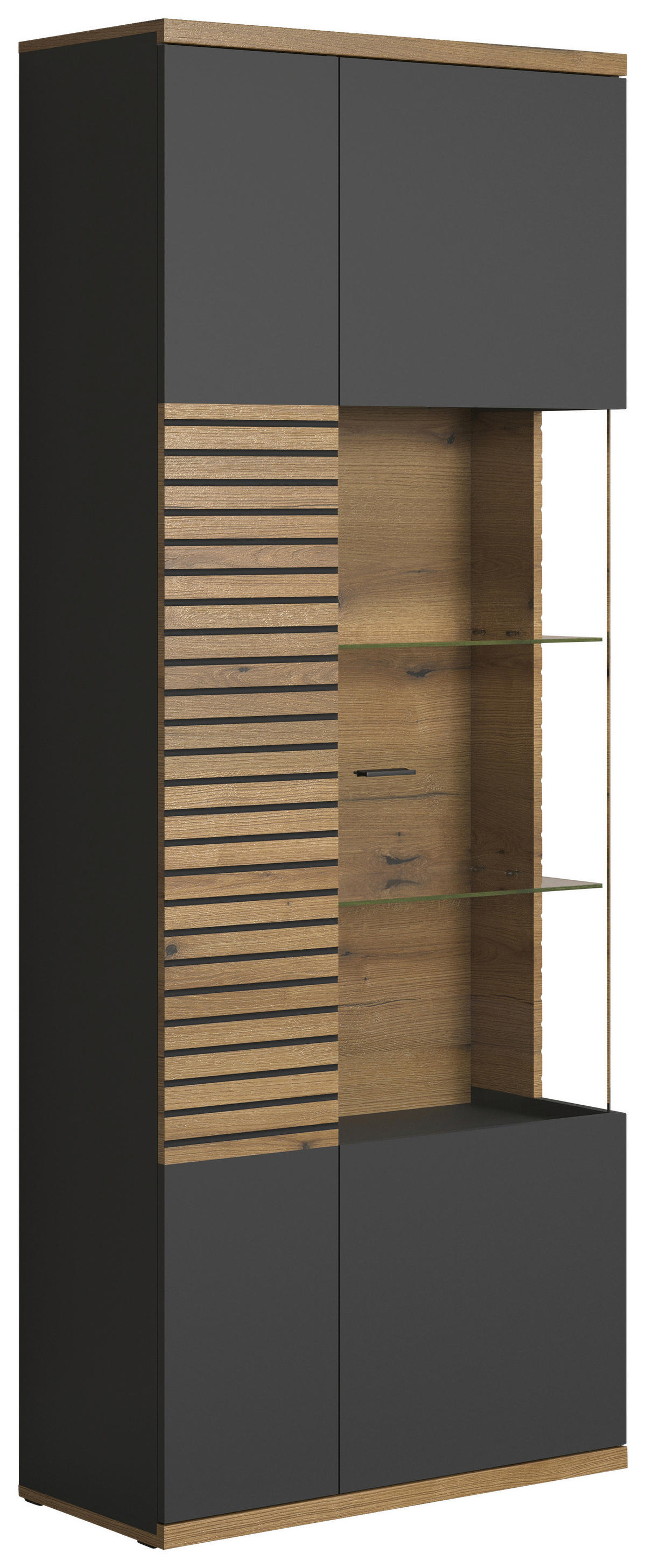 Vitrine Norris anthrazit Eiche Evoke Coast Nachbildung B/H/T: ca. 80x204x37 cm Norris - Eiche/anthrazit (80,00/204,00/37,00cm)