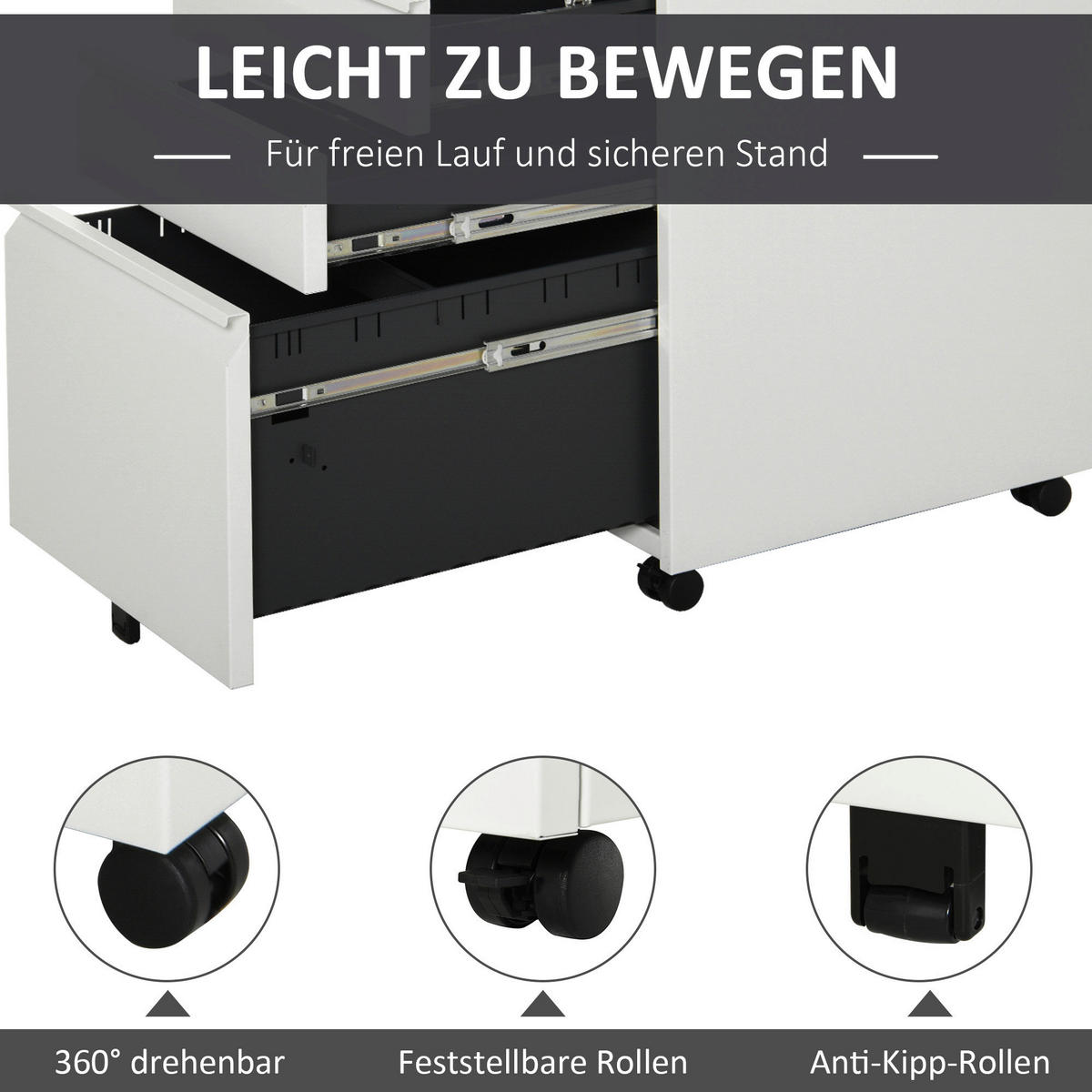 Rollcontainer 924-024WT weiß B/H/T: ca. 39x60x48 cm 924-024WT - weiß (39,00/60,00/48,00cm) - Vinsetto