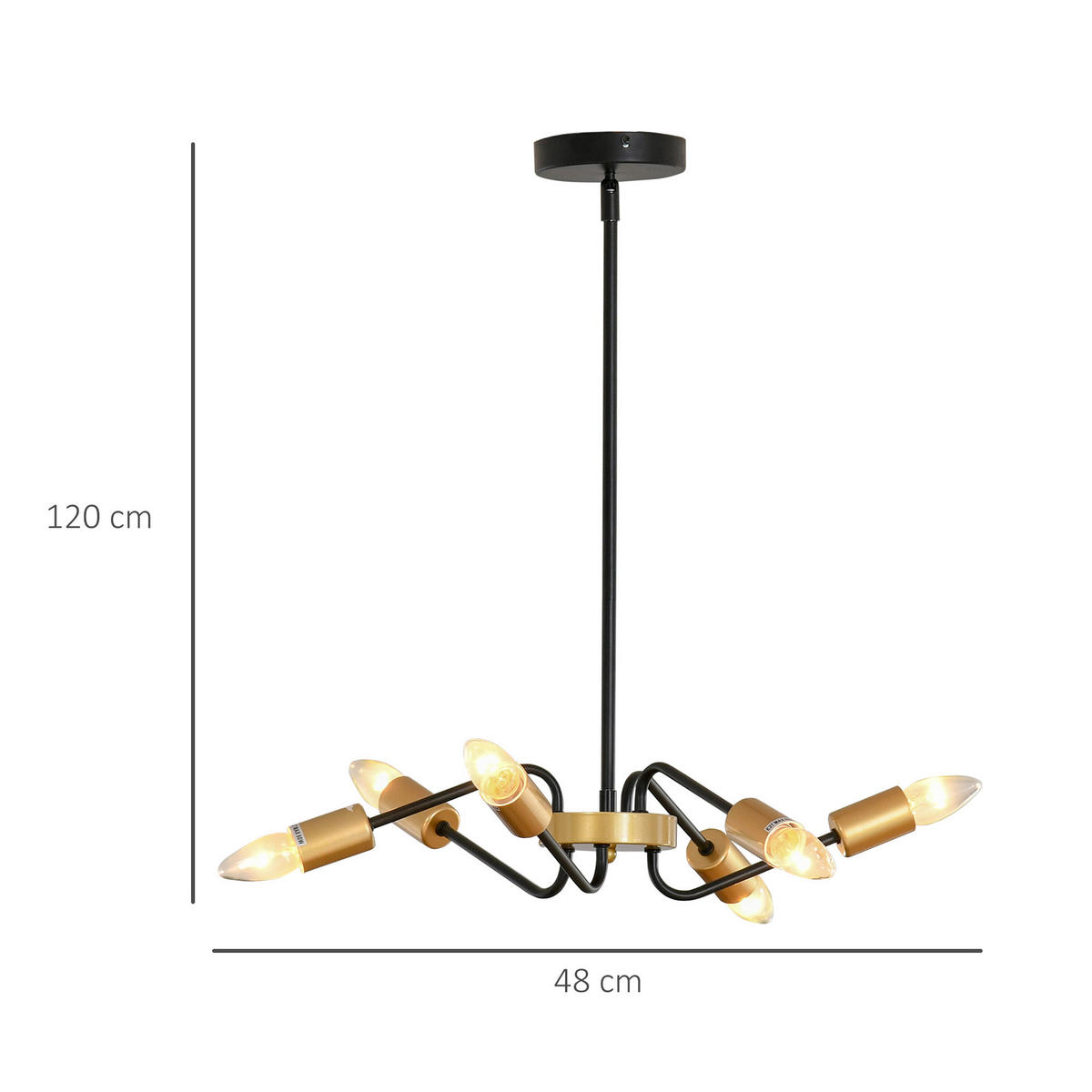 HOMCOM Pendelleuchte gold schwarz Metall B/H/T: ca. 48x120x48 cm Pendelleuchte B31-278 - gold/schwarz (48,00/120,00/48,00cm) - HOMCOM