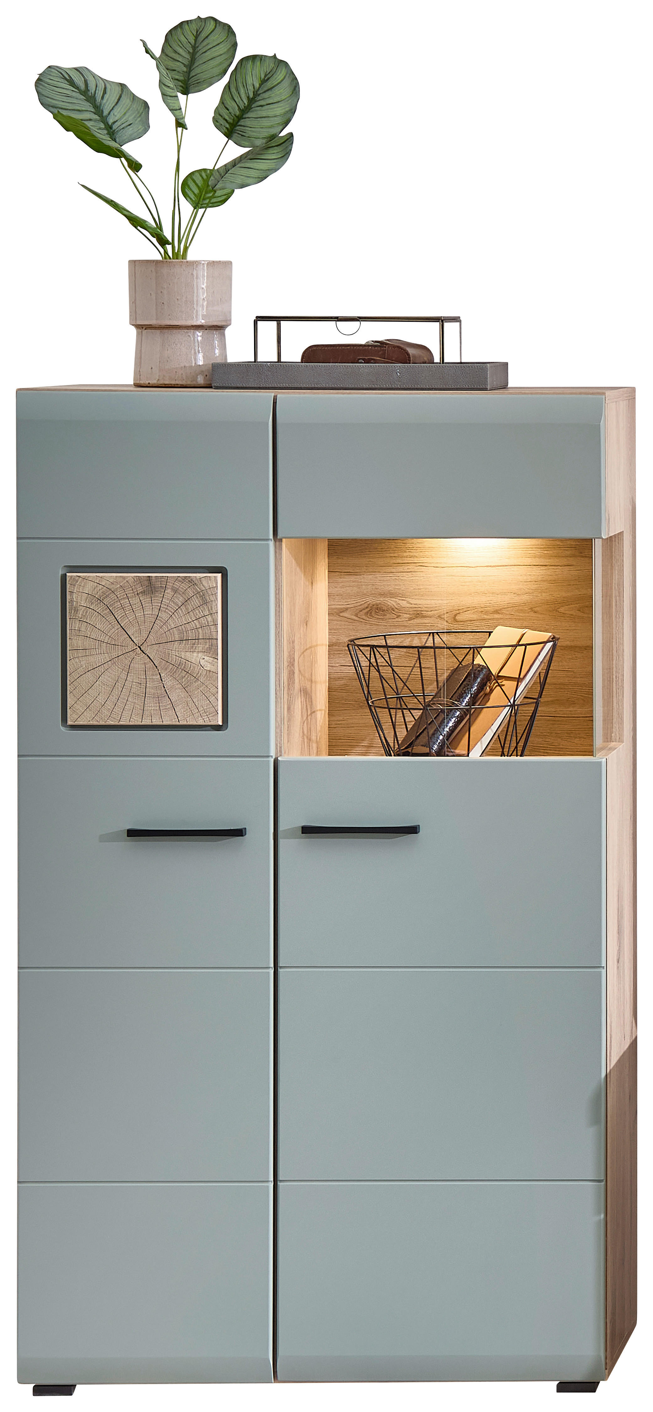 Vitrine Fun Plus 2 salbei Oak Eiche Viking Nachbildung B/H/T: ca. 80x139x37 cm Fun Plus 2 - Oak/salbei (80,00/139,00/37,00cm)