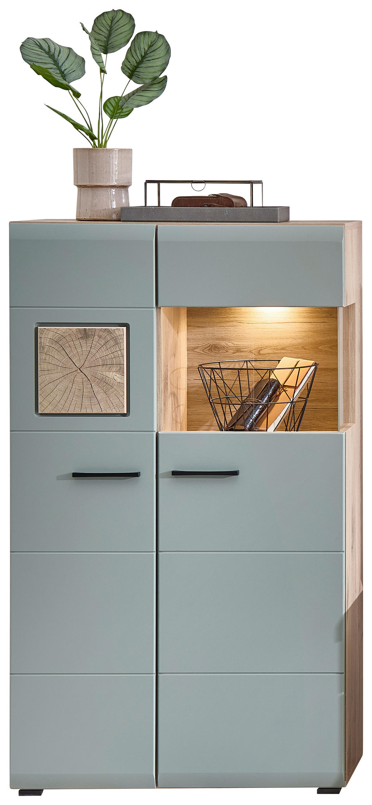 Vitrine Fun Plus 2 salbei Oak Eiche Viking Nachbildung B/H/T: ca. 80x139x37 cm Fun Plus 2 - Oak/salbei (80,00/139,00/37,00cm)
