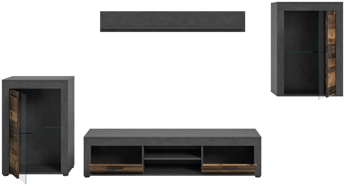 Wohnwand Jam Matera Nachbildung Old Wood Nachbildung B/H/T: ca. 169x310x35 cm Jam - (169,00/310,00/35,00cm) - xonox.home