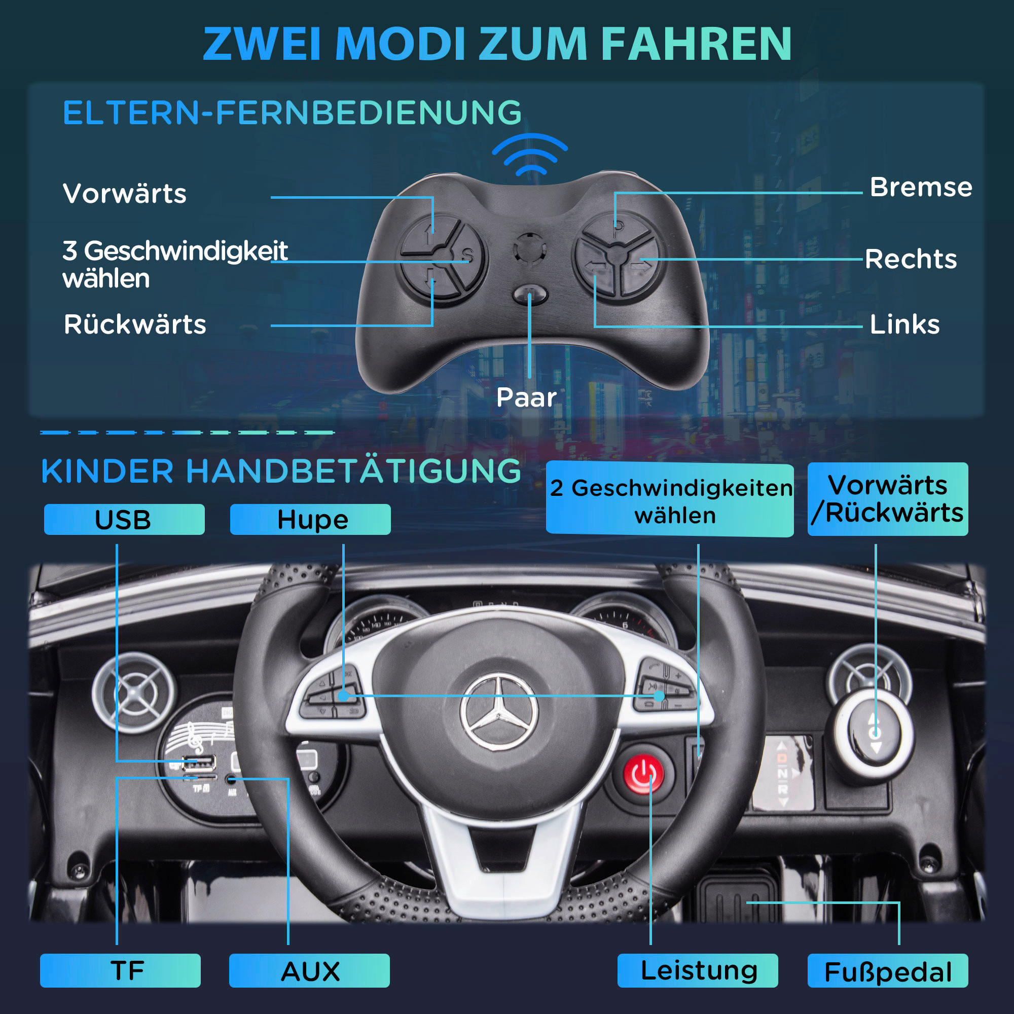 HOMCOM Kinder-Elektroauto schwarz B/H/L:...