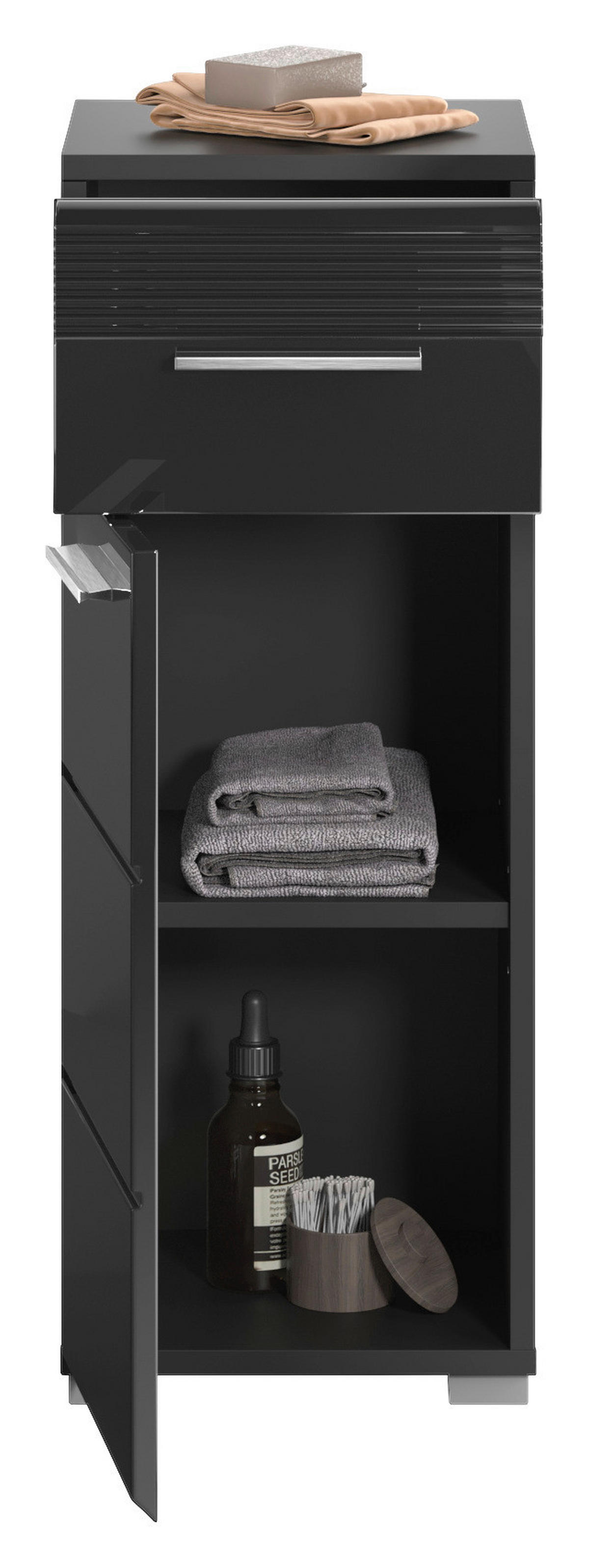 Badhochschrank LINUS schwarz schwarz Hochglanz B/H/T: ca. 30x80x31 cm LINUS - schwarz (30,00/80,00/31,00cm) - xonox.home