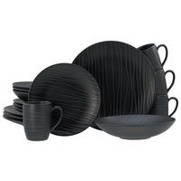 CreaTable Kombiservice Waves schwarz Steinzeug 16 tlg. Waves - schwarz - CreaTable