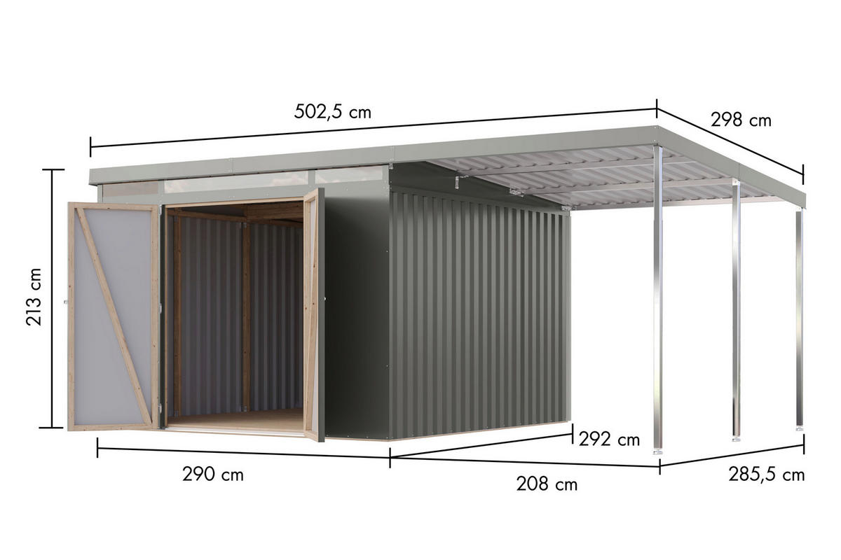 Karibu Gartenhaus Indra 3,5 grau B/H/T: ca. 289x213x289 cm Indra 3,5 - grau (289,00/213,00/289,00cm) - Karibu