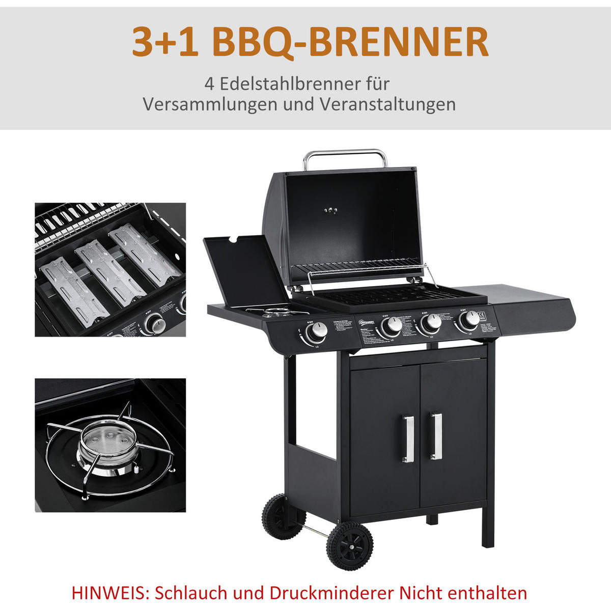 Outsunny Gasgrill Stahl B/H/L: ca. 50x100x110 cm Gasgrill mit Räder - schwarz (110,00/50,00/100,00cm) - Outsunny