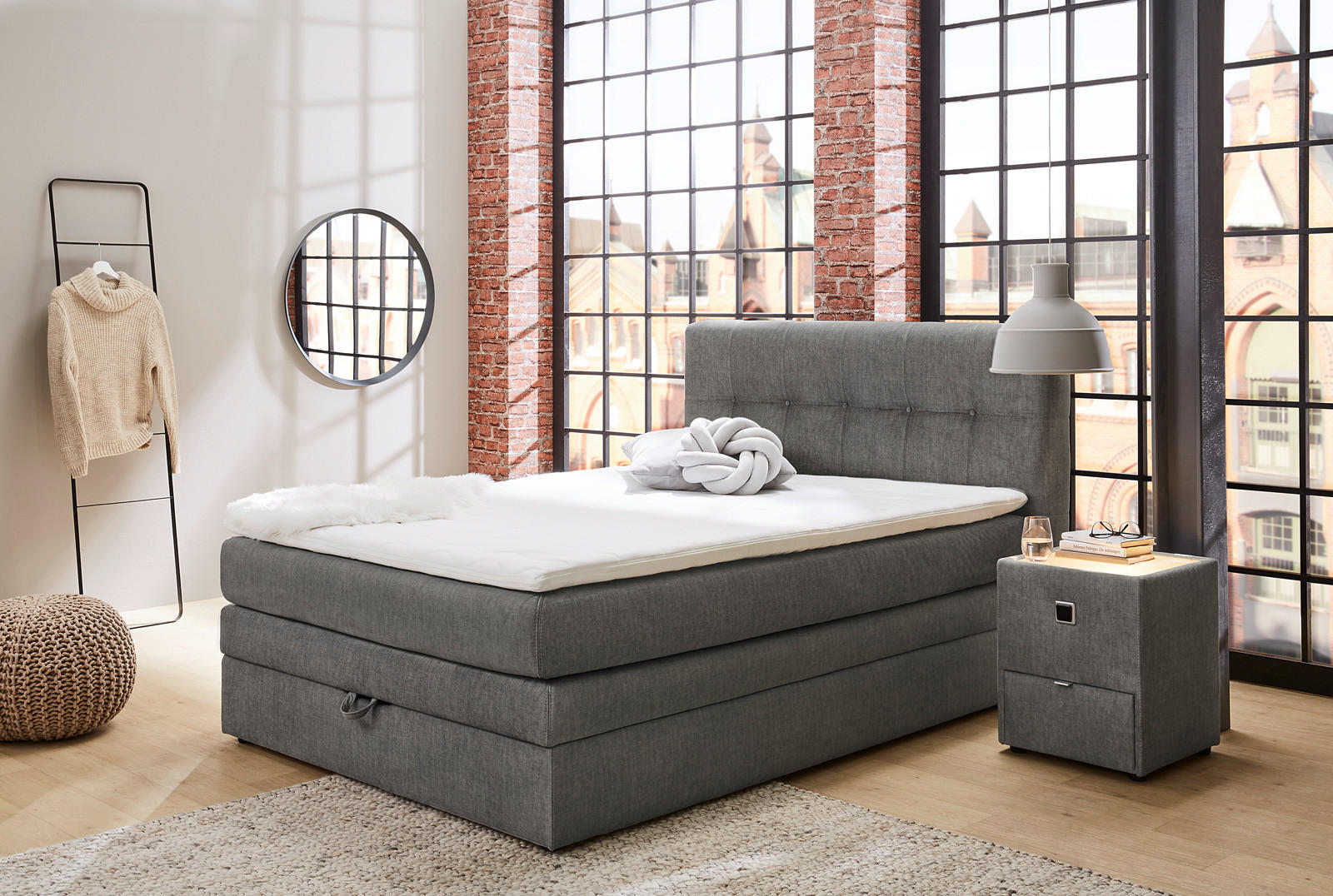 Boxspringbett  grau Liegefläche B/L: ca. 140x200 cm Amy_Boxspringbett - grau (157,00/40,00/220,00cm)