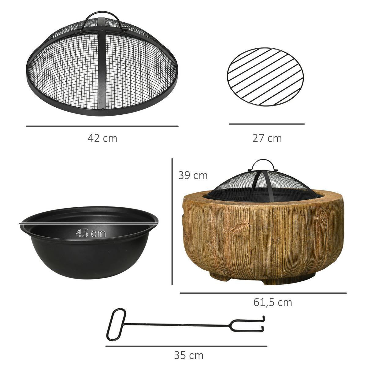 Outsunny Feuerstelle Metall B/H/L: ca. 61,5x39x61,5 cm Feuerstelle - braun (61,50/61,50/39,00cm) - Outsunny