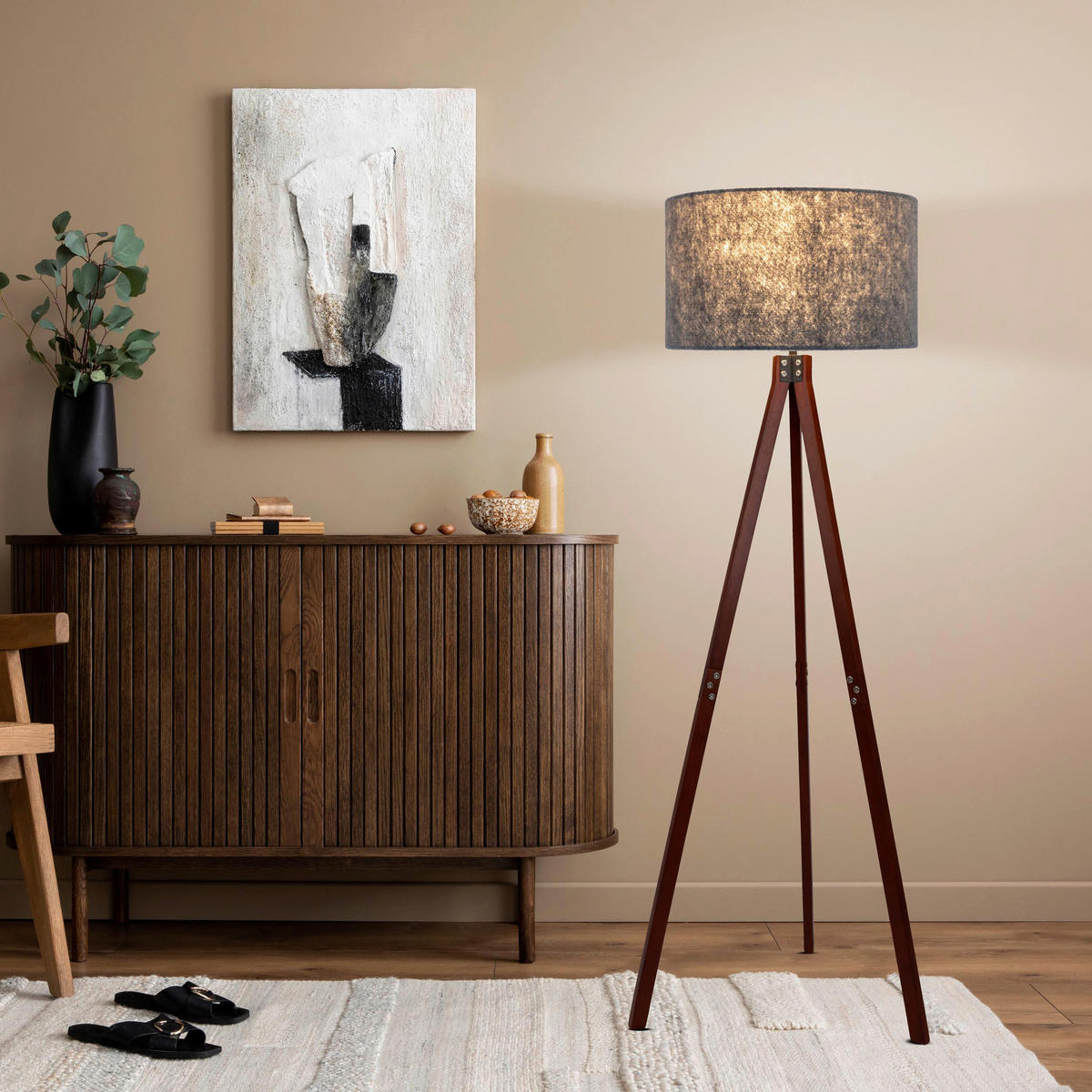Näve Leuchten Stehleuchte 2072528 natur Kunststoff Holz B/H/T: ca. 45x147x45 cm 1 Brennstellen Filco - natur (45,00/147,00/45,00cm) - Näve Leuchten