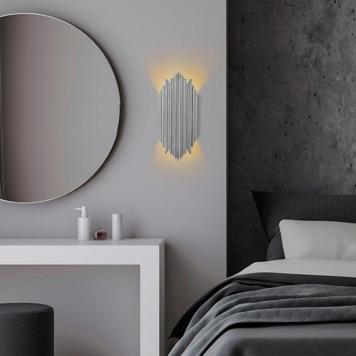 Opviq Wandleuchte Chrom Metall B/H/L: ca. 8x40x18 cm E14 1 Brennstellen Kara - Chrom (18,00/8,00/40,00cm) - Opviq