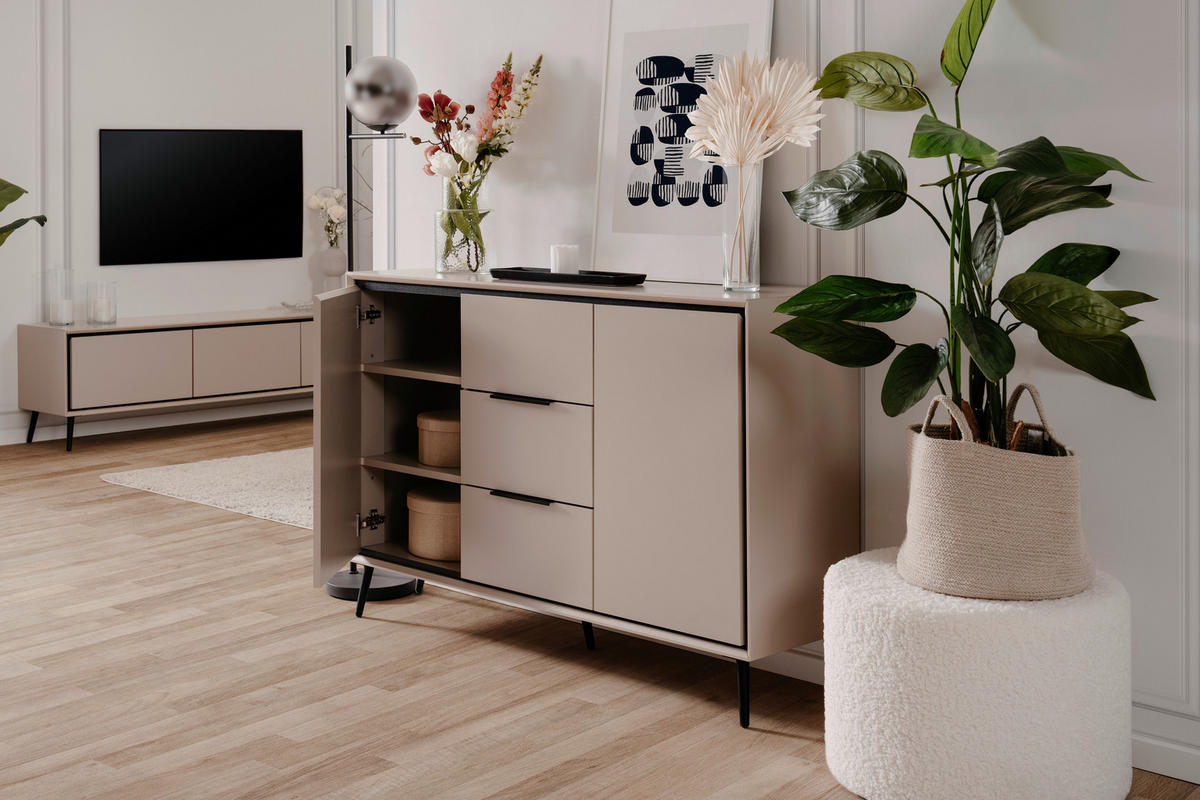 Kommode Arona sand schwarz B/H/T: ca. 135x90x38 cm Arona - sand/schwarz (135,00/90,00/38,00cm)