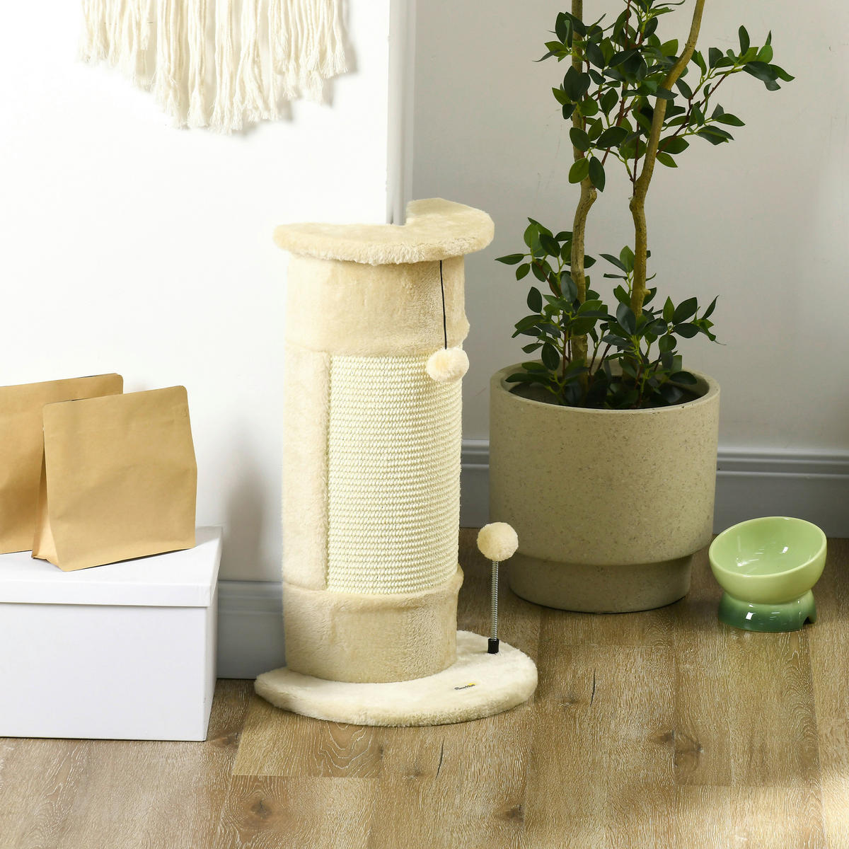 PawHut Kratzbaum cremeweiß Sisal B/H/L: ca. 25,5x58x34 cm Kratzbaum - cremeweiß (34,00/25,50/58,00cm) - PawHut