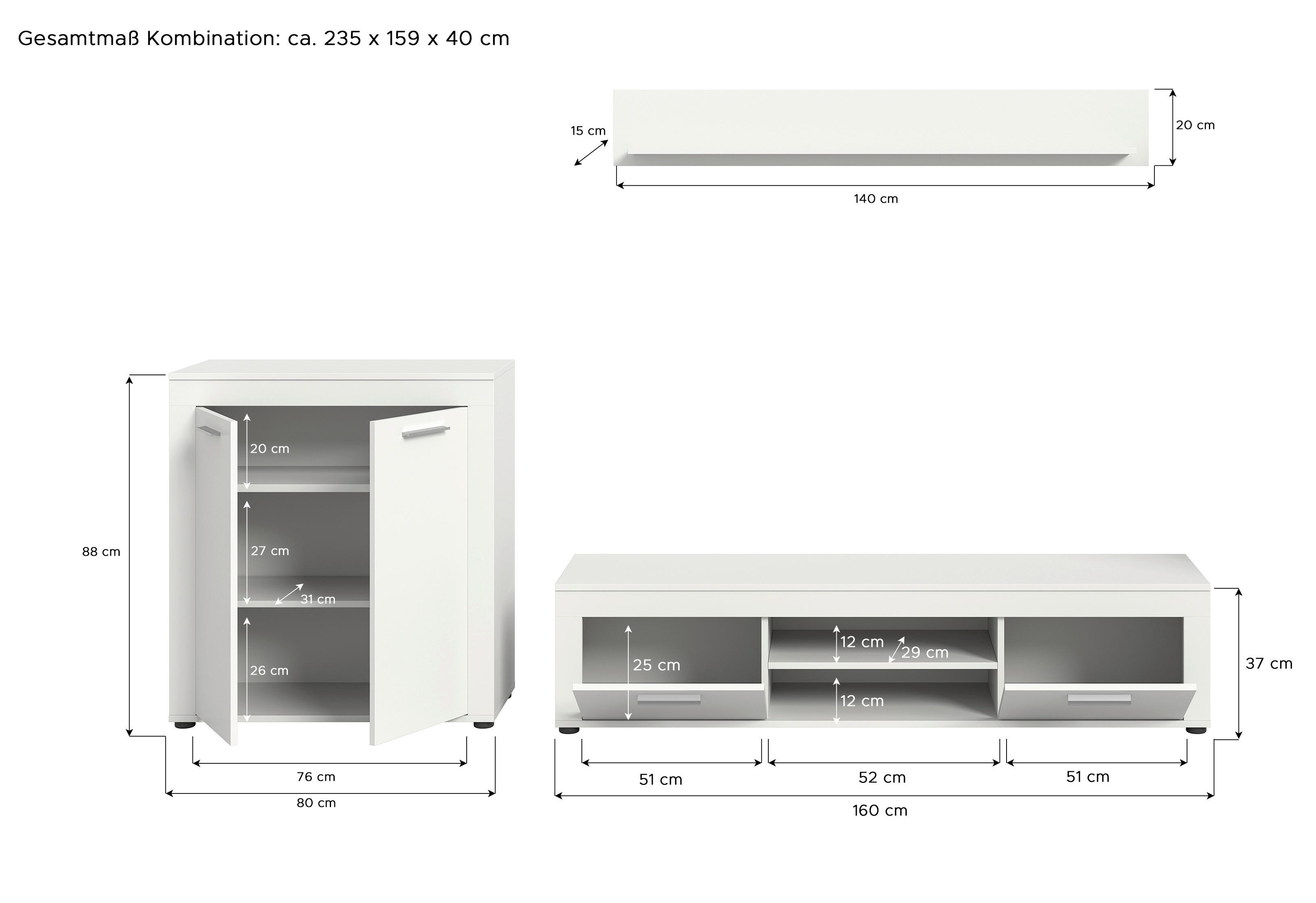 Thumbnail - Wohnwand Jam weiß B/H/T: ca. 255x159x35 cm