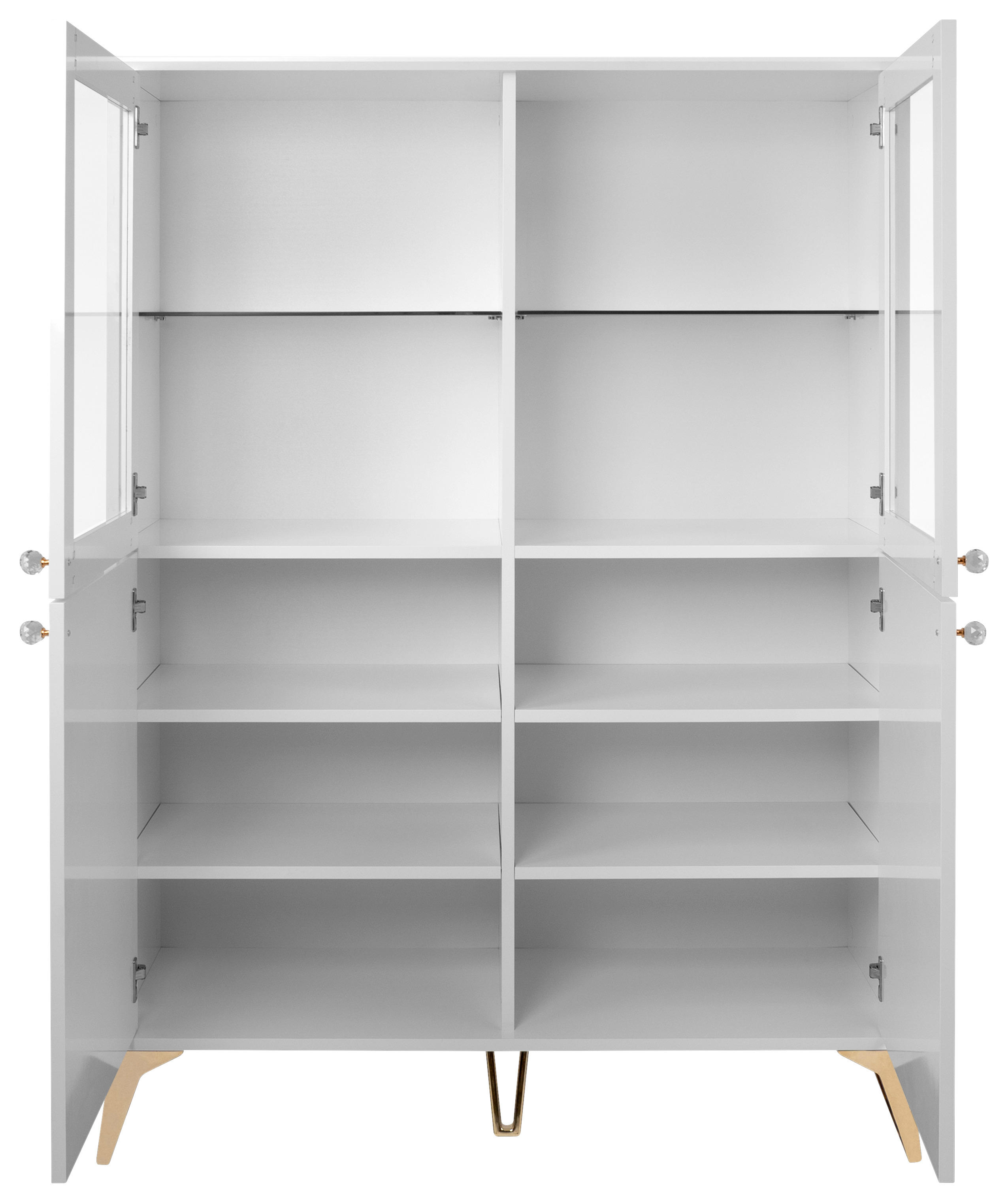 Standvitrine Istanbul weiß Hochglanz B/H/T: ca. 120x160x45 cm Istanbul - gold/weiß (120,00/160,00/45,00cm)