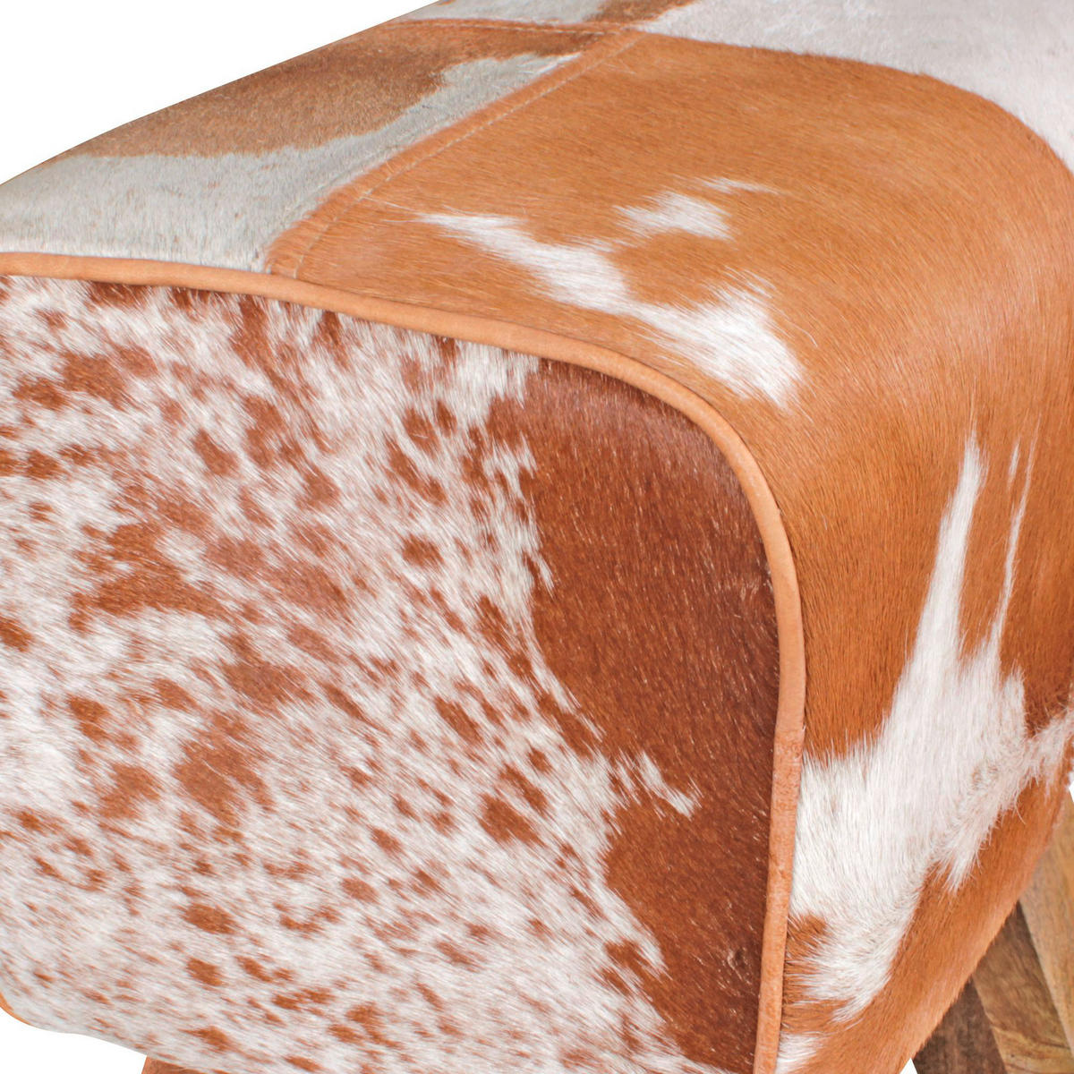Wohnling Sitzhocker natur natur Leder Echtholz B/H/T: ca. 40x47x25 cm Sitzhocker - natur (40,00/47,00/25,00cm) - Wohnling