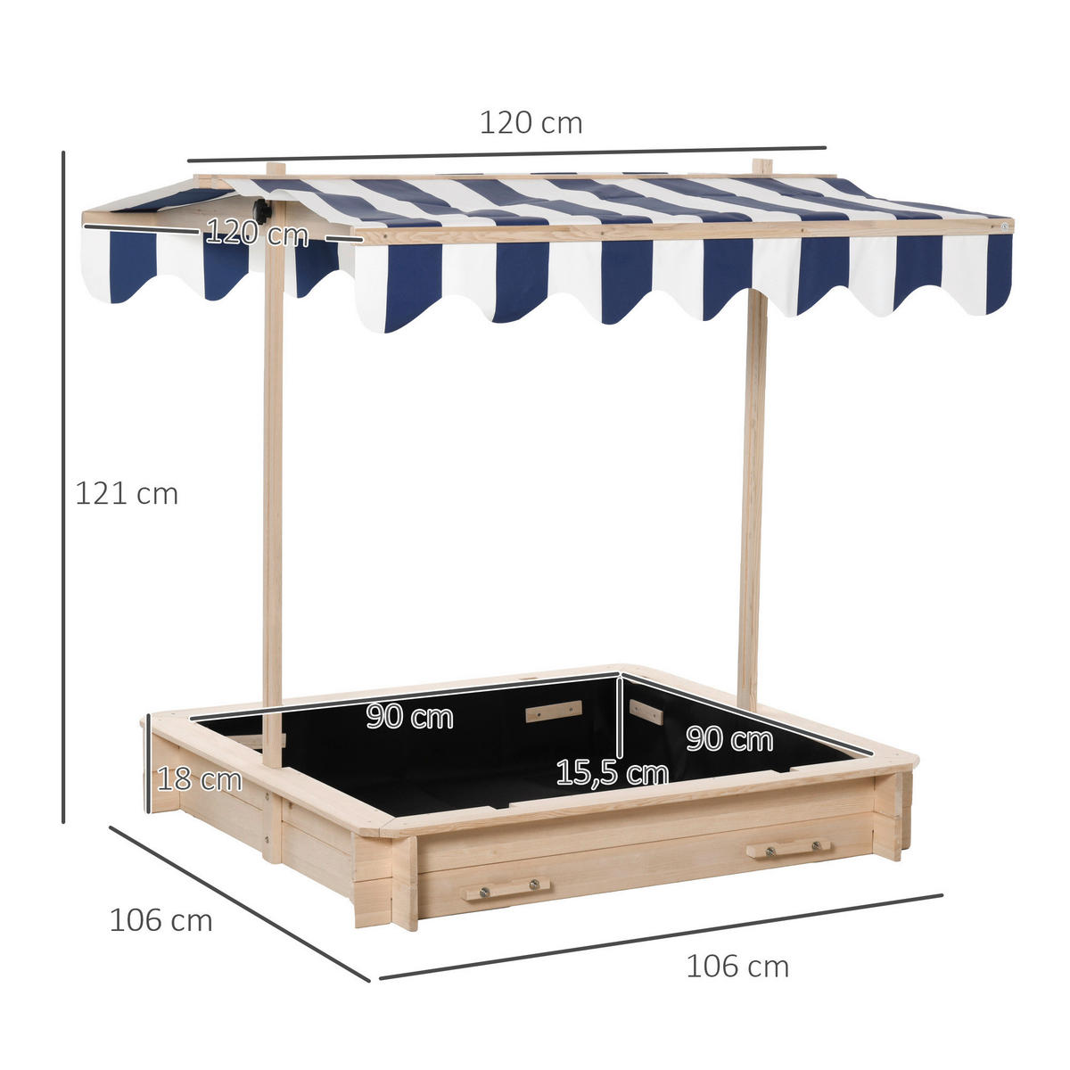 Outsunny Sandkasten weiß B/H/L: ca. 106x106x121 cm Sandkasten - blau/weiß (121,00/106,00/106,00cm) - Outsunny