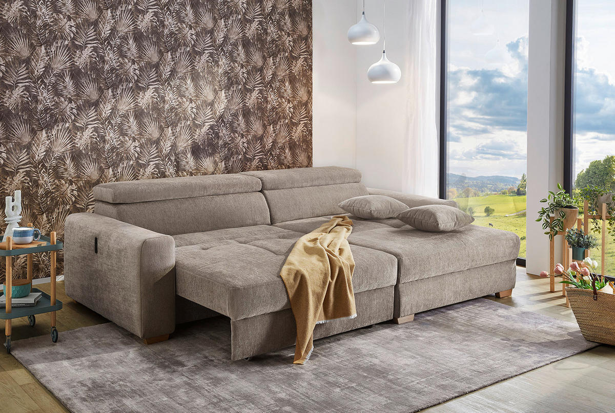 Ecksofa taupe Flachgewebe B/H/T: ca. 277x109x187 cm Slider_Ecksofa - Eiche/taupe (277,00/109,00/187,00cm)