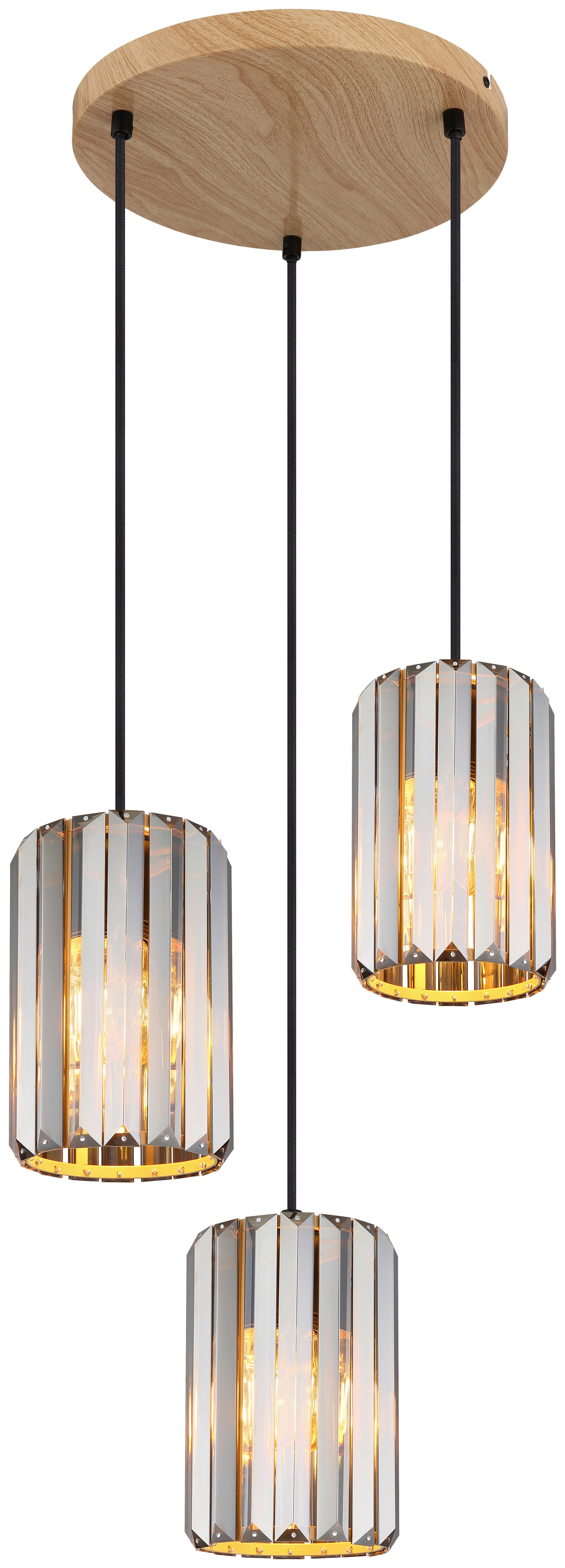 GLOBO Pendelleuchte RUN 30229346 Rauch braun schwarz Metall Glas H/D: ca. 120x35 cm E27 3 Brennstellen RUN - braun/schwarz (35,00/120,00cm) - GLOBO