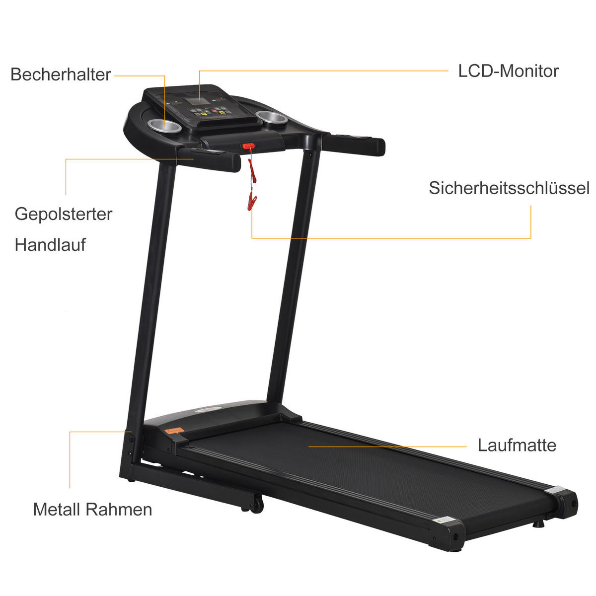 HOMCOM Fitness-Zubehör grau Polypropylen B/H/L: ca. 60x134x118 cm Laufband - schwarz/grau (118,00/60,00/134,00cm) - HOMCOM