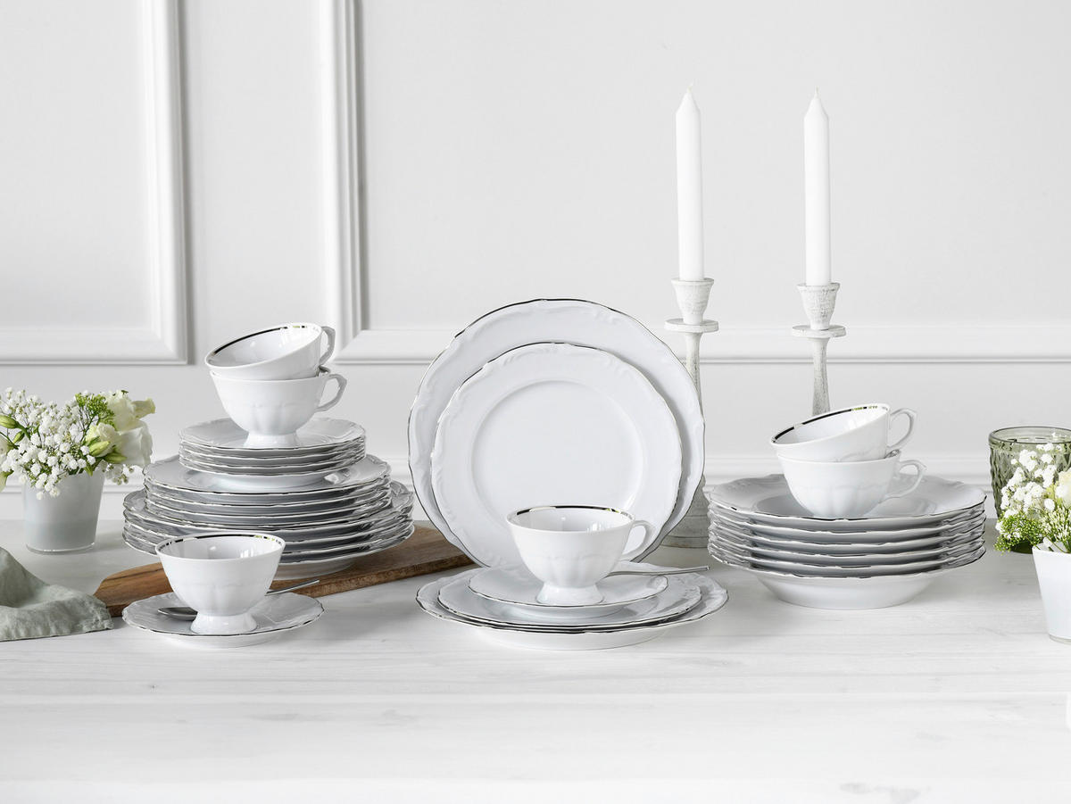 CreaTable Tafelservice Maria Theresia platin Porzellan 30 tlg. Maria Theresia - platin (44,00/28,00/33,00cm) - CreaTable