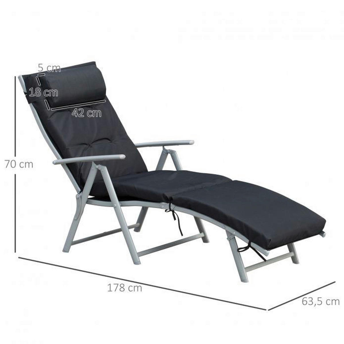 Outsunny Sonnenliege schwarz Metall B/H/L: ca. 64x101x180 cm Sonnenliege - schwarz (180,00/64,00/101,00cm) - Outsunny