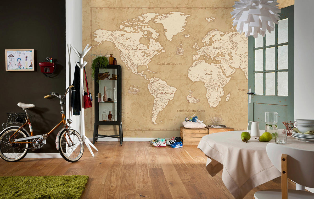 Komar Fototapete Vintage World Map B/L: ca. 500x280 cm Vintage World Map - (500,00/280,00cm) - Komar