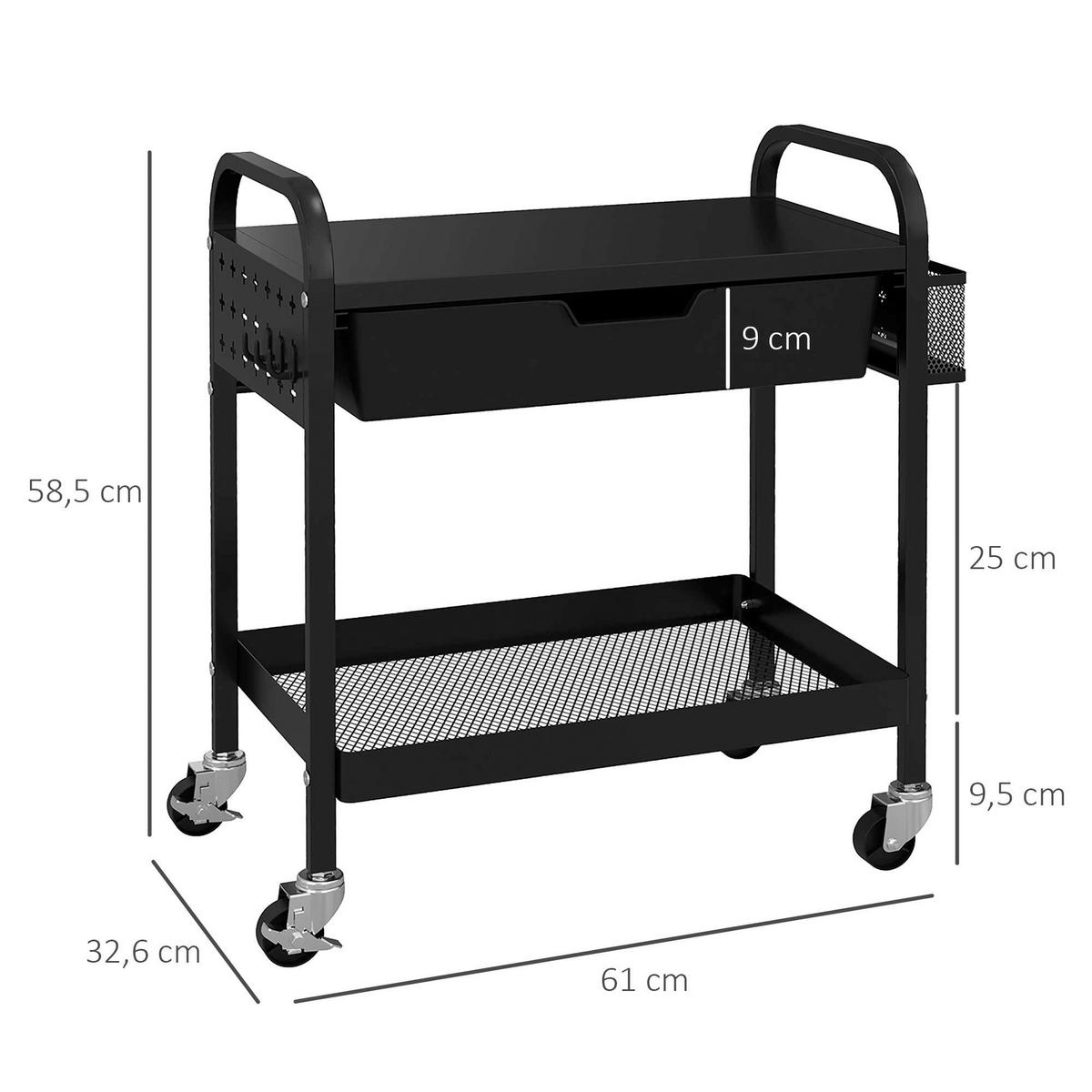 HOMCOM Rollwagen schwarz Edelstahl B/H/L: ca. 32,6x61x58,5 cm Rollwagen - schwarz (58,50/32,60/61,00cm) - HOMCOM